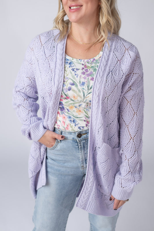 IN STOCK Open Knit Cardigan - Lavender