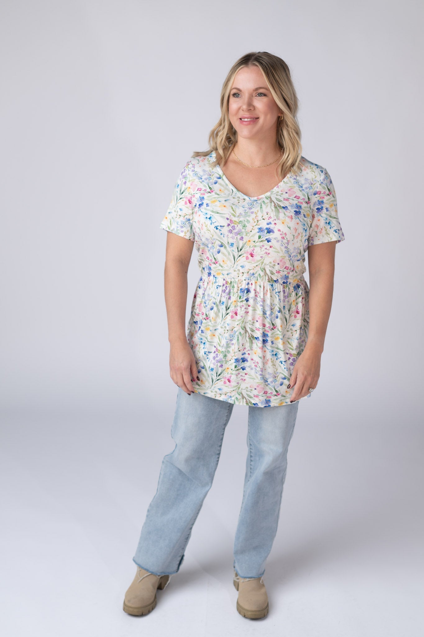 IN STOCK Sarah Ruffle Short Sleeve - Cottage Floral