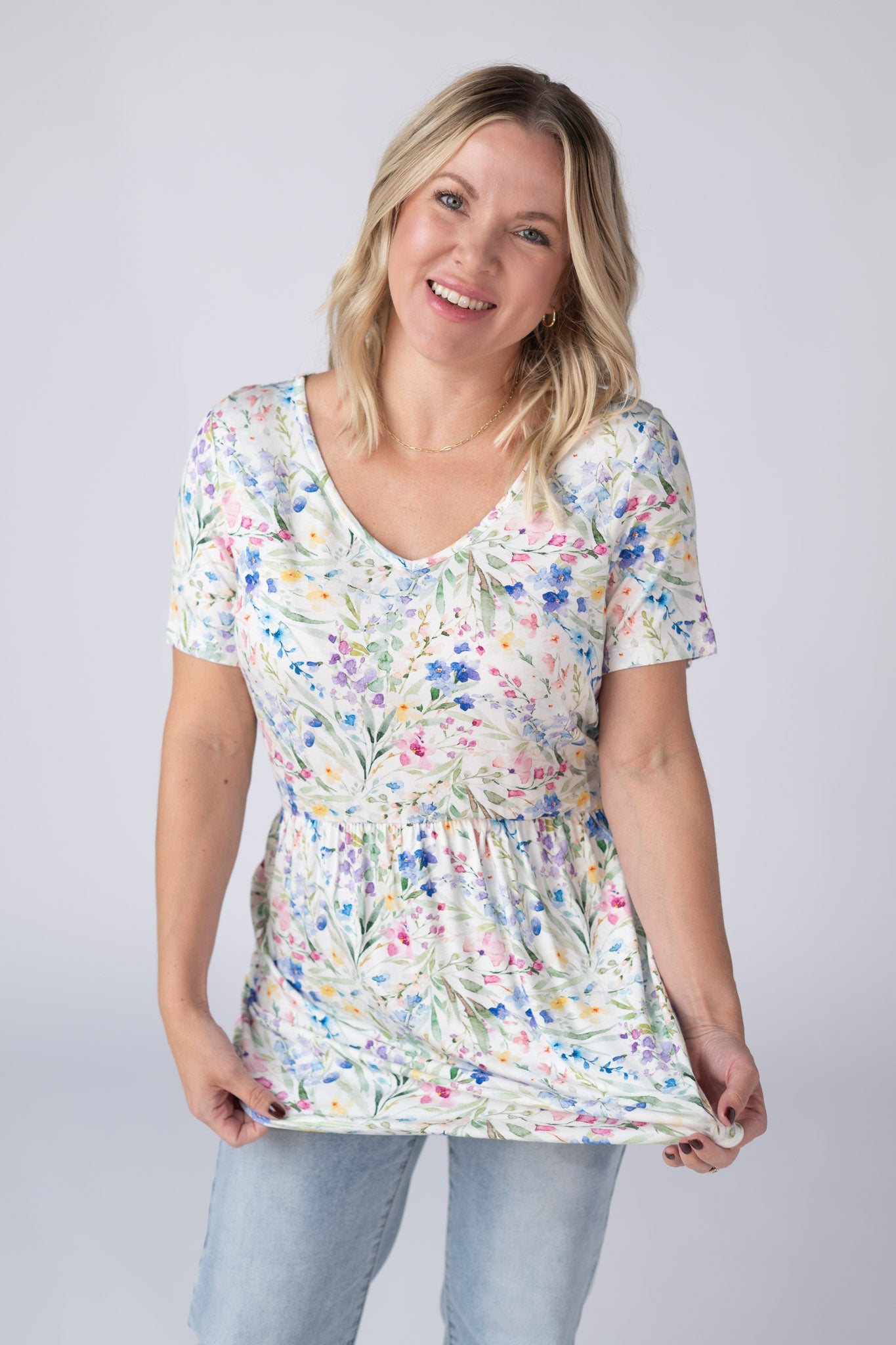 IN STOCK Sarah Ruffle Short Sleeve - Cottage Floral