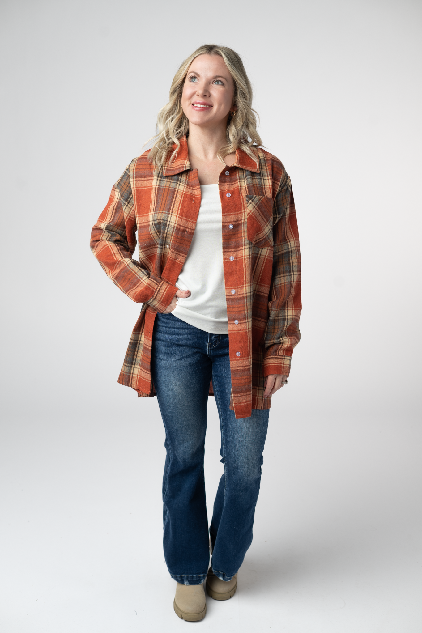 IN STOCK Tunic Plaid Top - Pumpkin Plaid