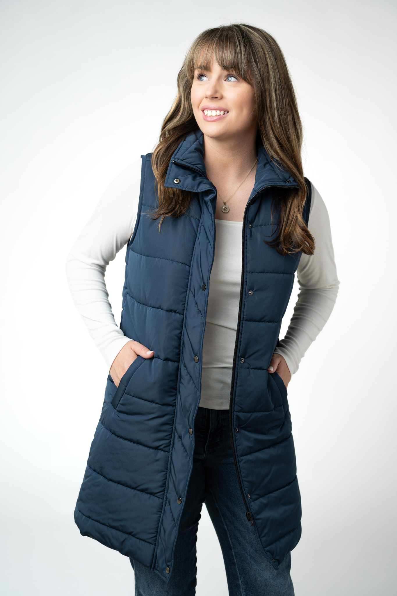 IN STOCK Harlow Long Vest - Navy