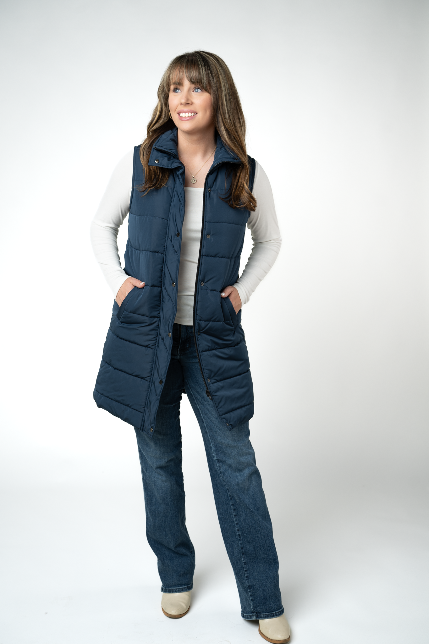 IN STOCK Harlow Long Vest - Navy
