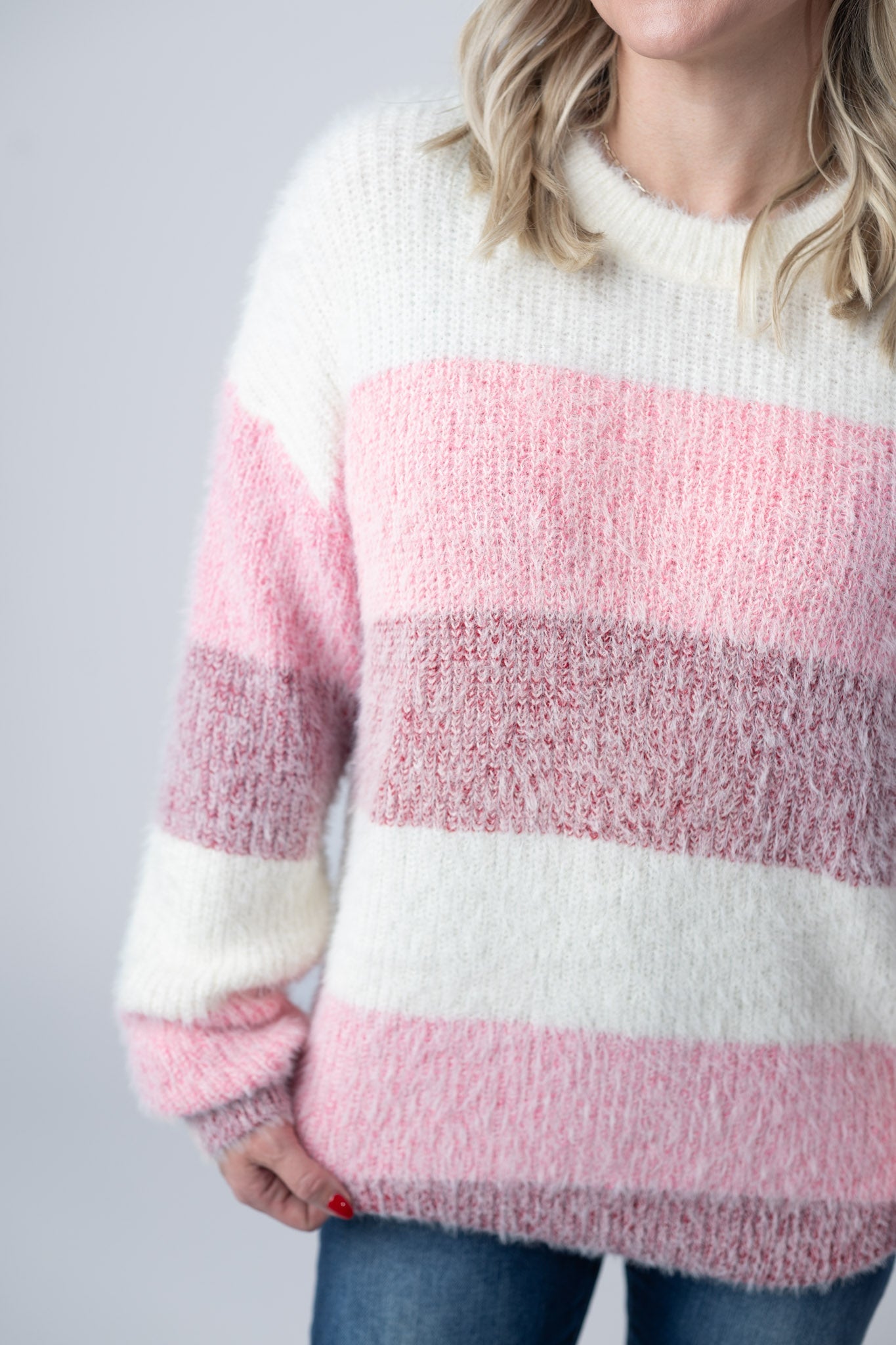 IN STOCK Cozy Block Sweater - VDay Stripes