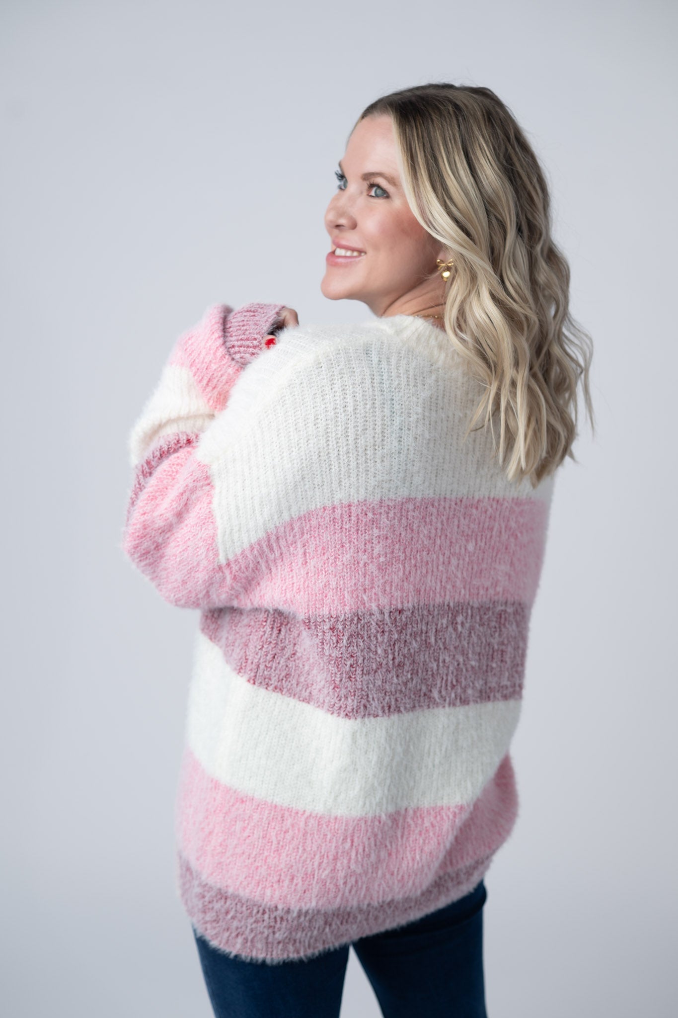 IN STOCK Cozy Block Sweater - VDay Stripes