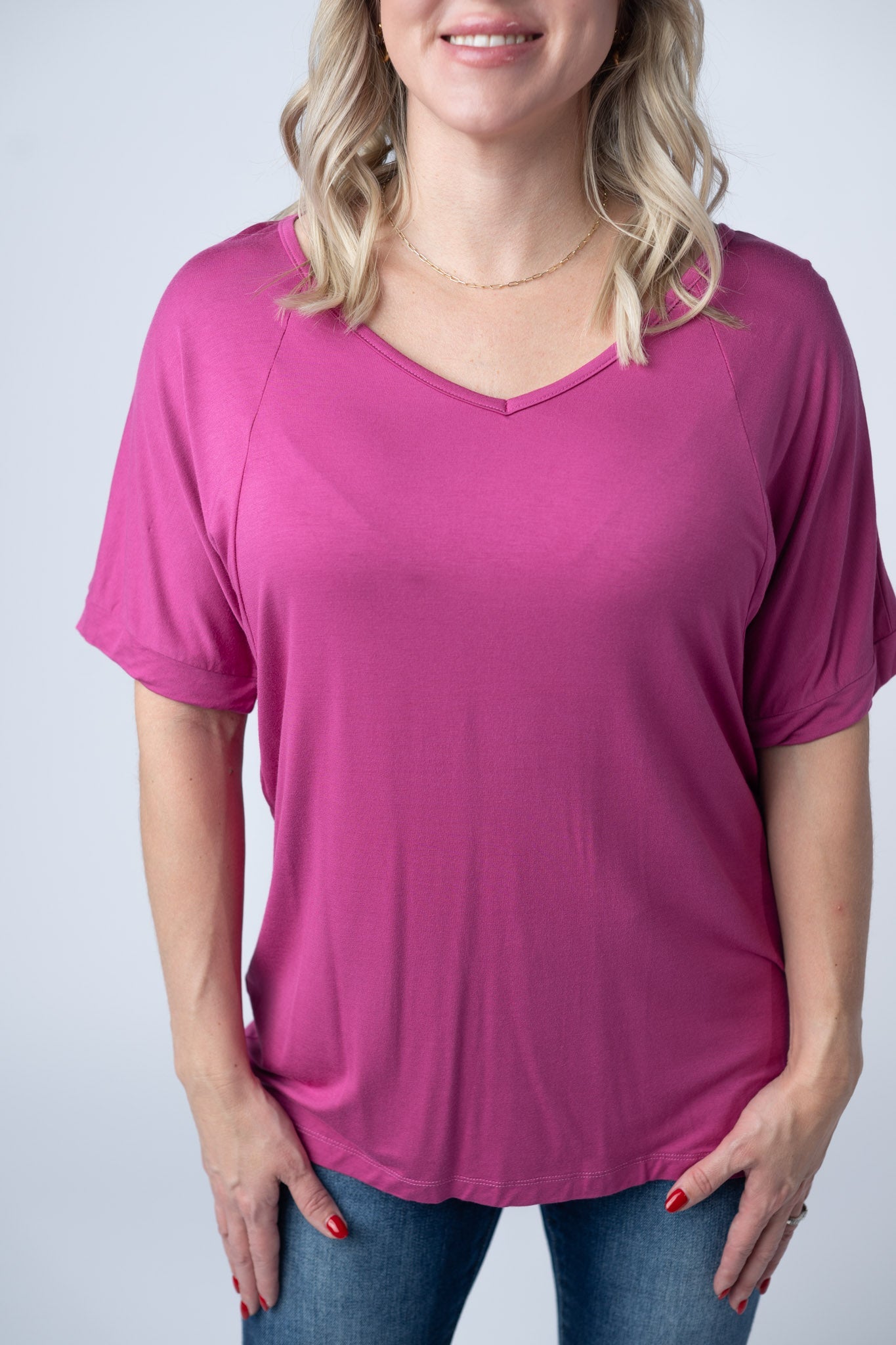 IN STOCK Bamboo V Neck Tee - Magenta