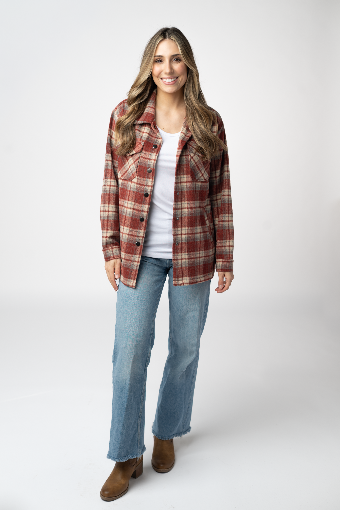 IN STOCK Norah Shacket - Brick Plaid