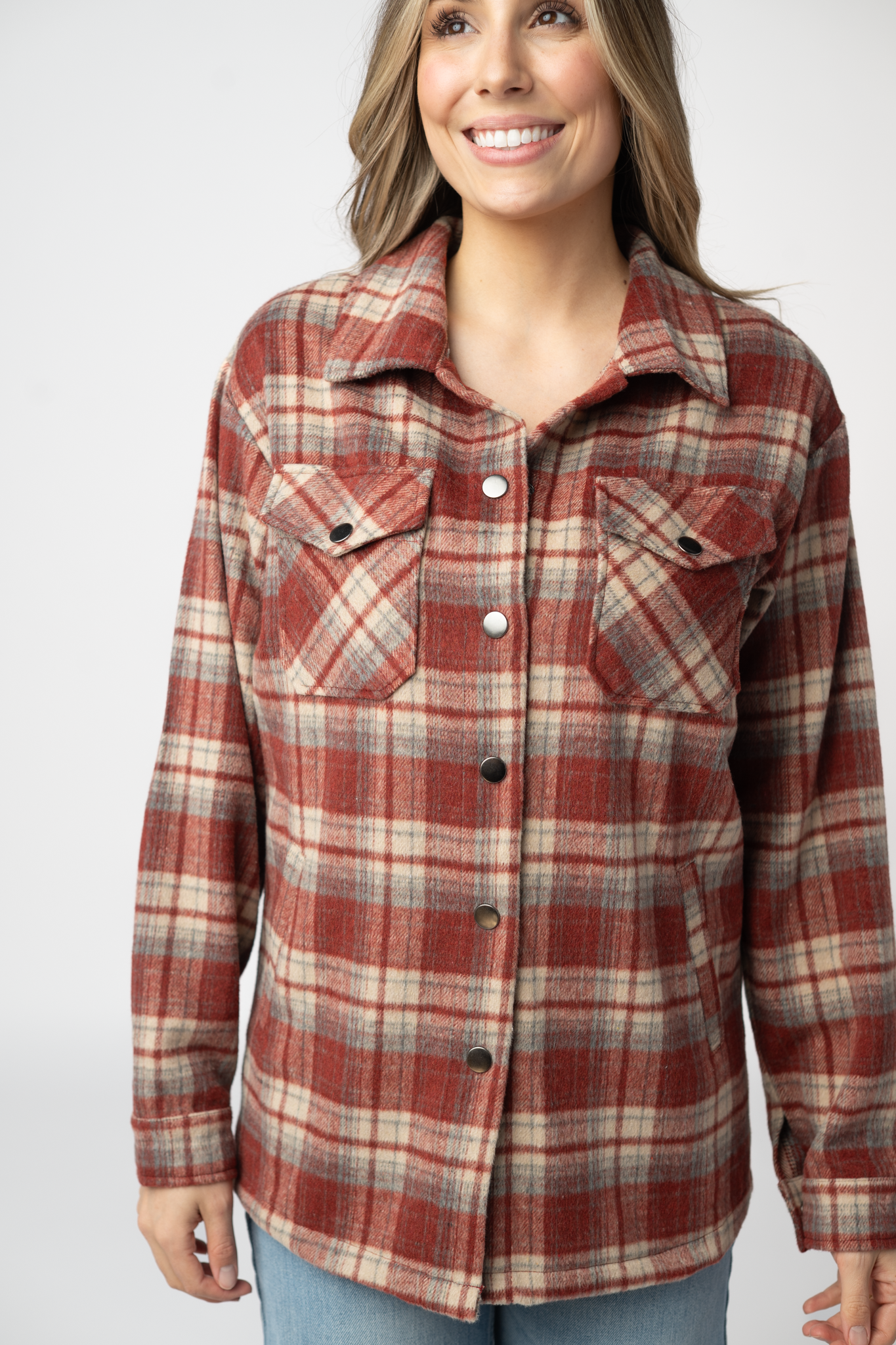IN STOCK Norah Shacket - Brick Plaid