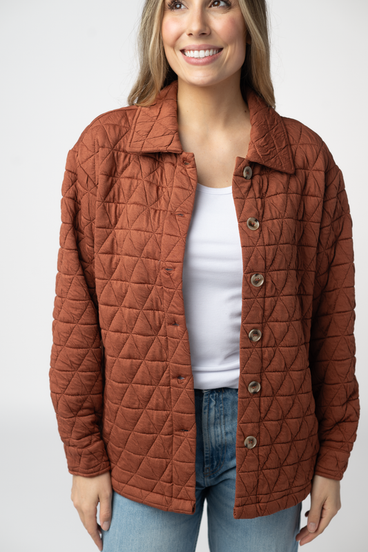 IN STOCK Geometric Button Down Jacket - Rust