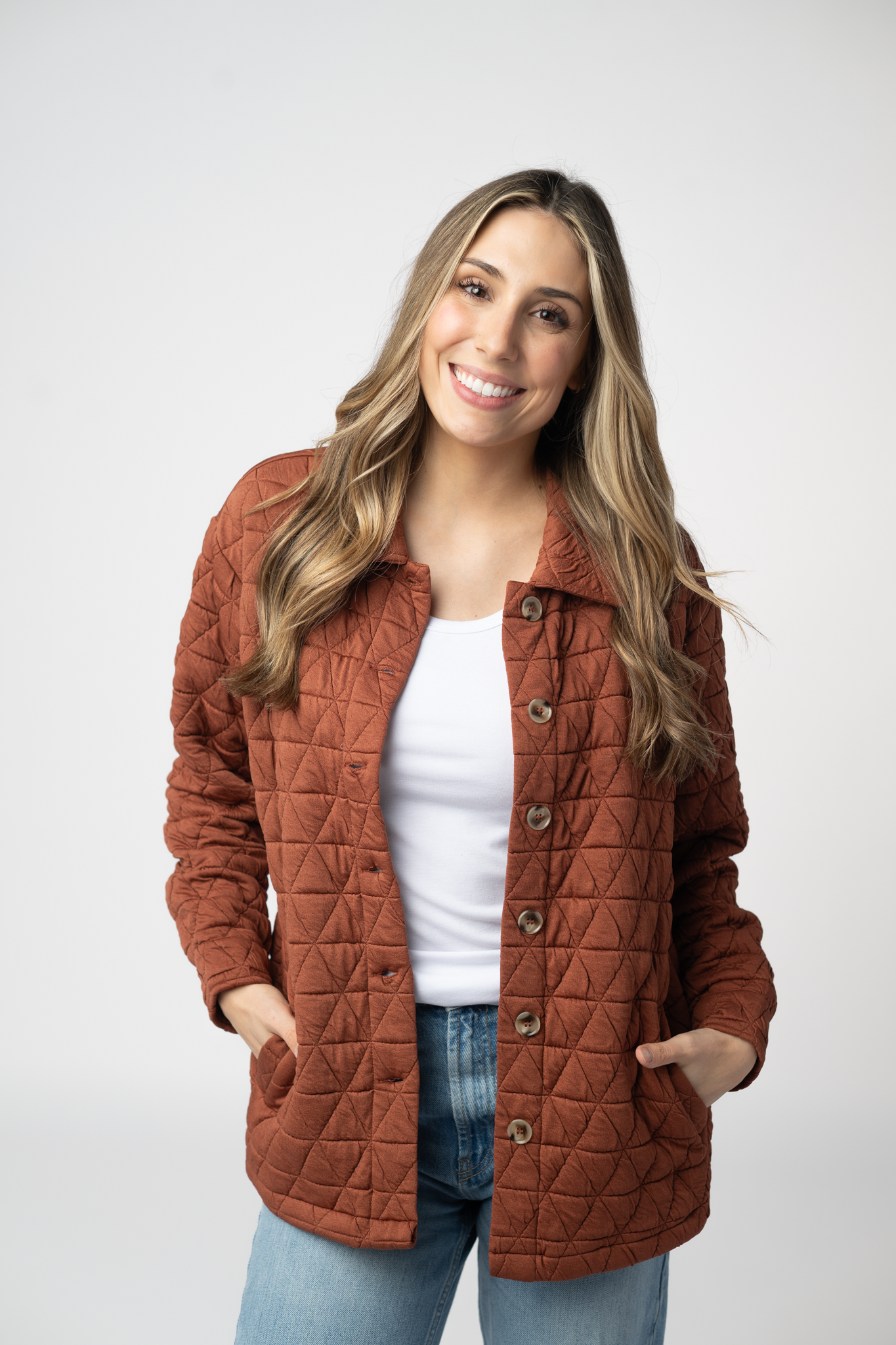 IN STOCK Geometric Button Down Jacket - Rust