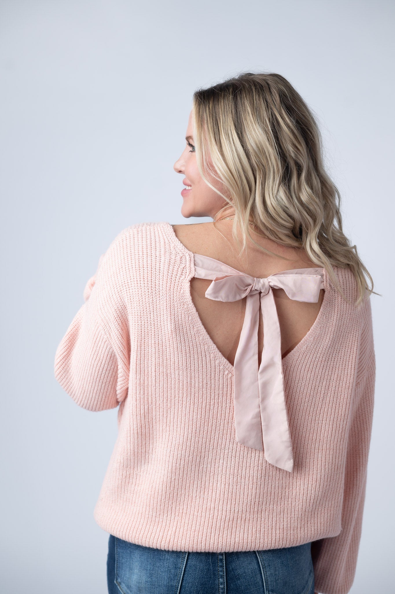 IN STOCK Bethany Bow Knit Sweater - Light Pink