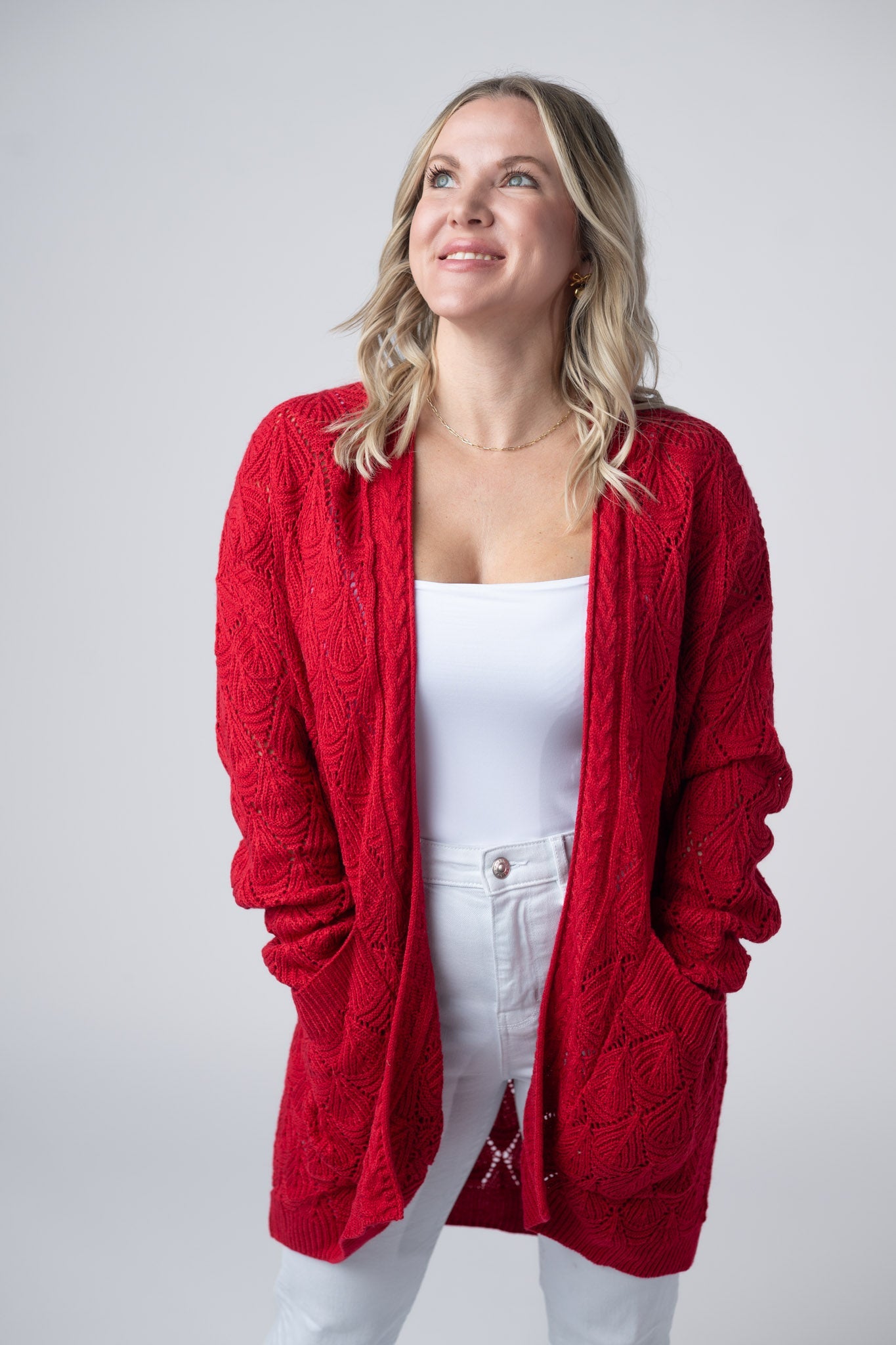 IN STOCK Open Knit Cardigan - Red