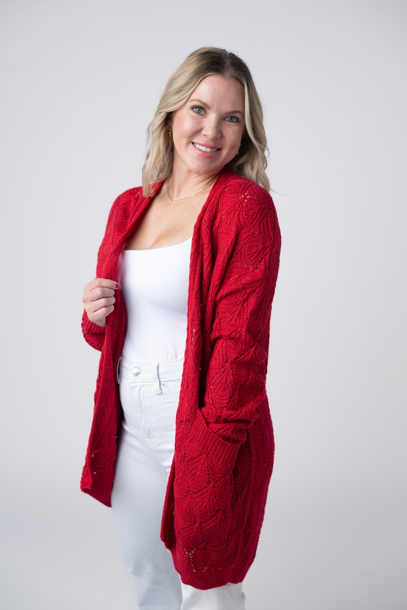 IN STOCK Open Knit Cardigan - Red