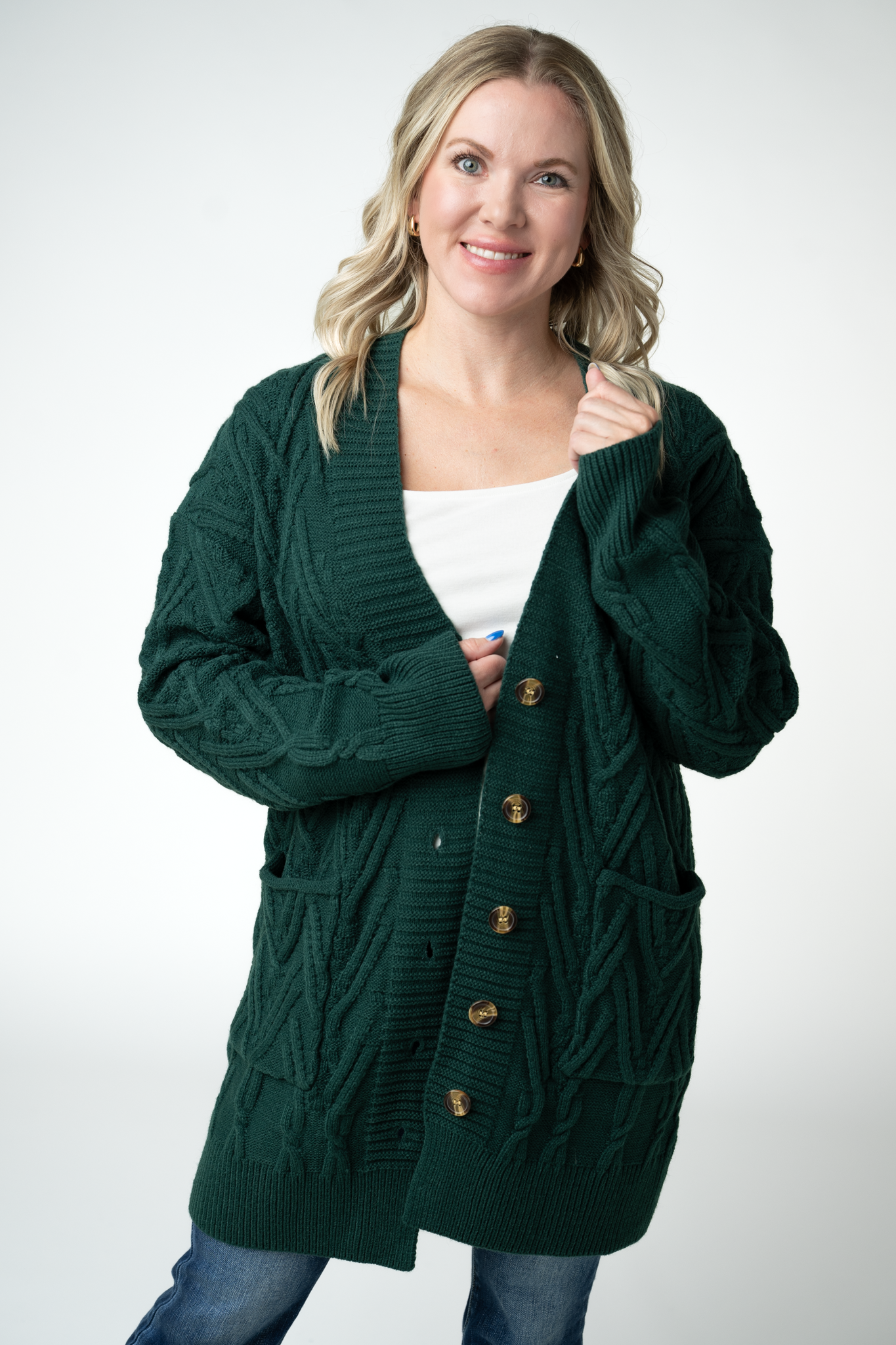 IN STOCK Brooks Button Sweater Cardigan - Evergreen