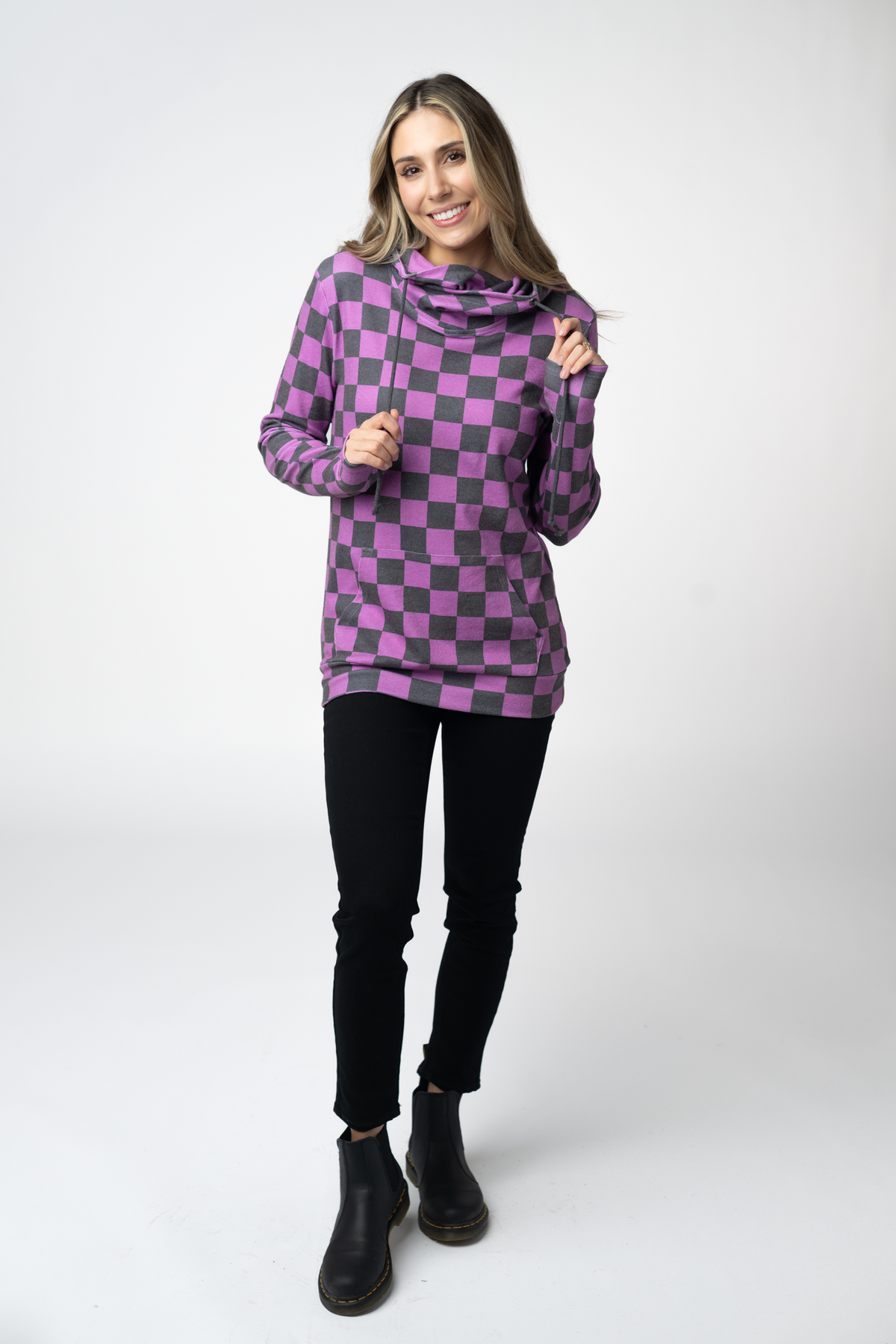 IN STOCK Ashley Hoodie - Black and Purple Checkers