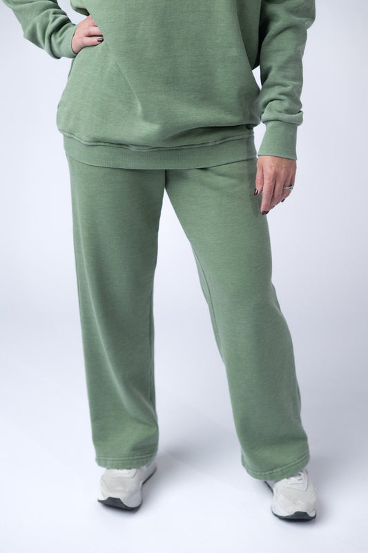 IN STOCK Wide Leg Vintage Wash Bottoms - Olive