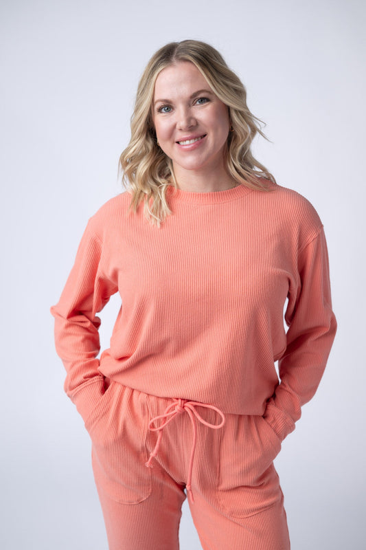 IN STOCK Corrine Ribbed Pullover Top - Coral