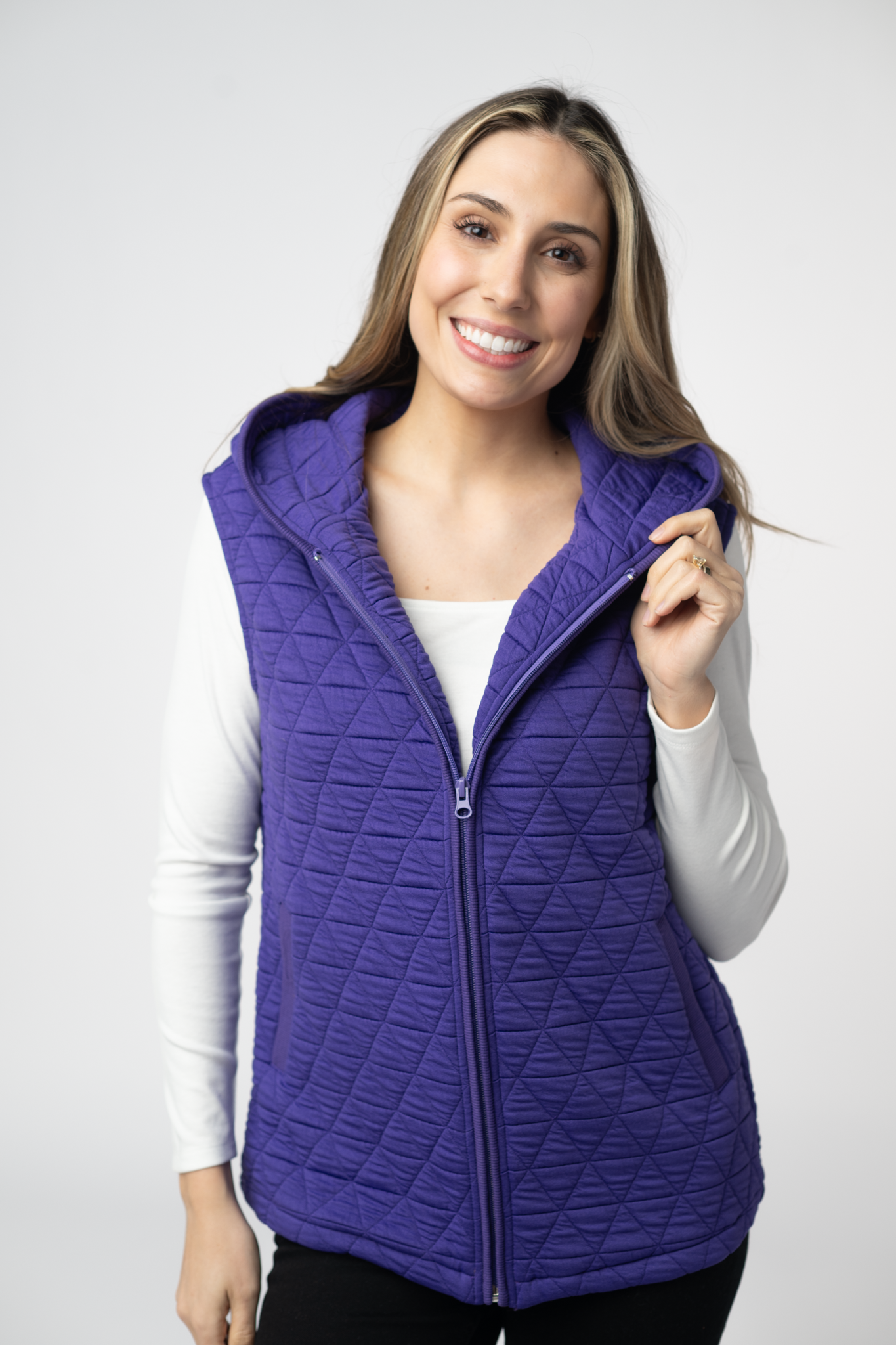 IN STOCK Heather Geometric Hooded Vest - Purple