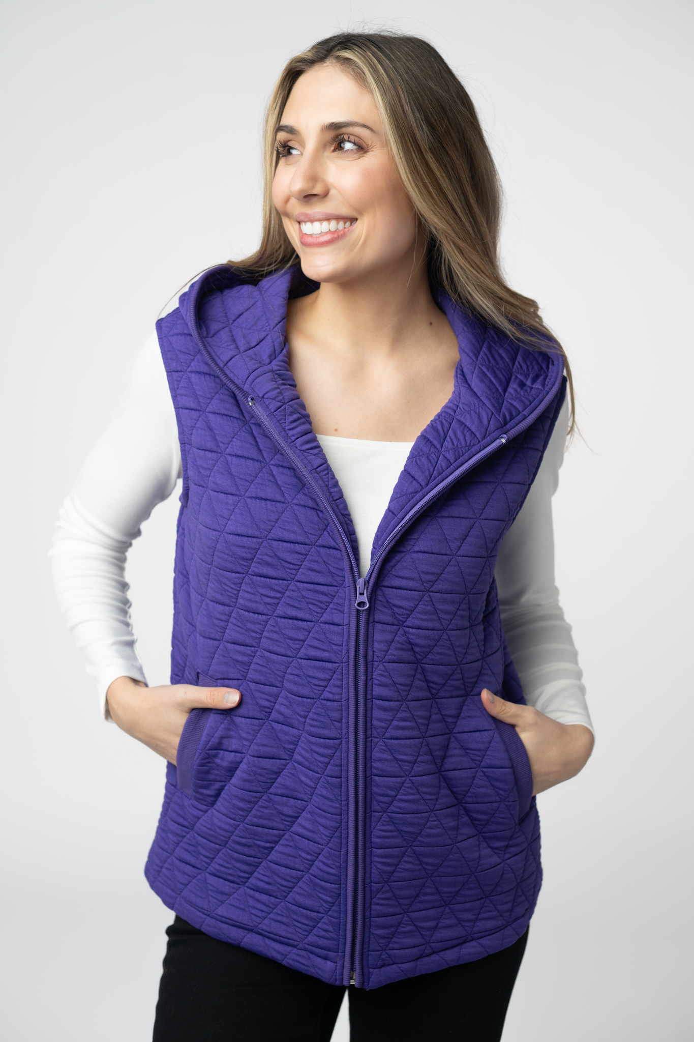 IN STOCK Heather Geometric Hooded Vest - Purple