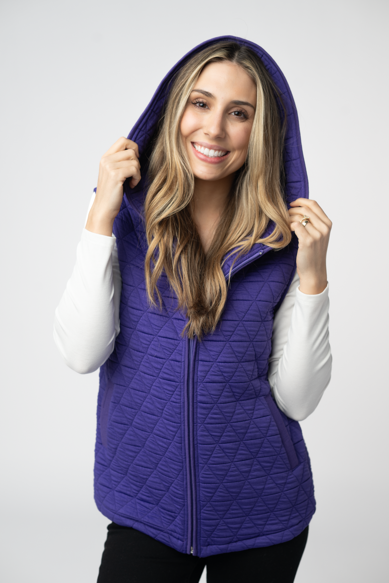 IN STOCK Heather Geometric Hooded Vest - Purple
