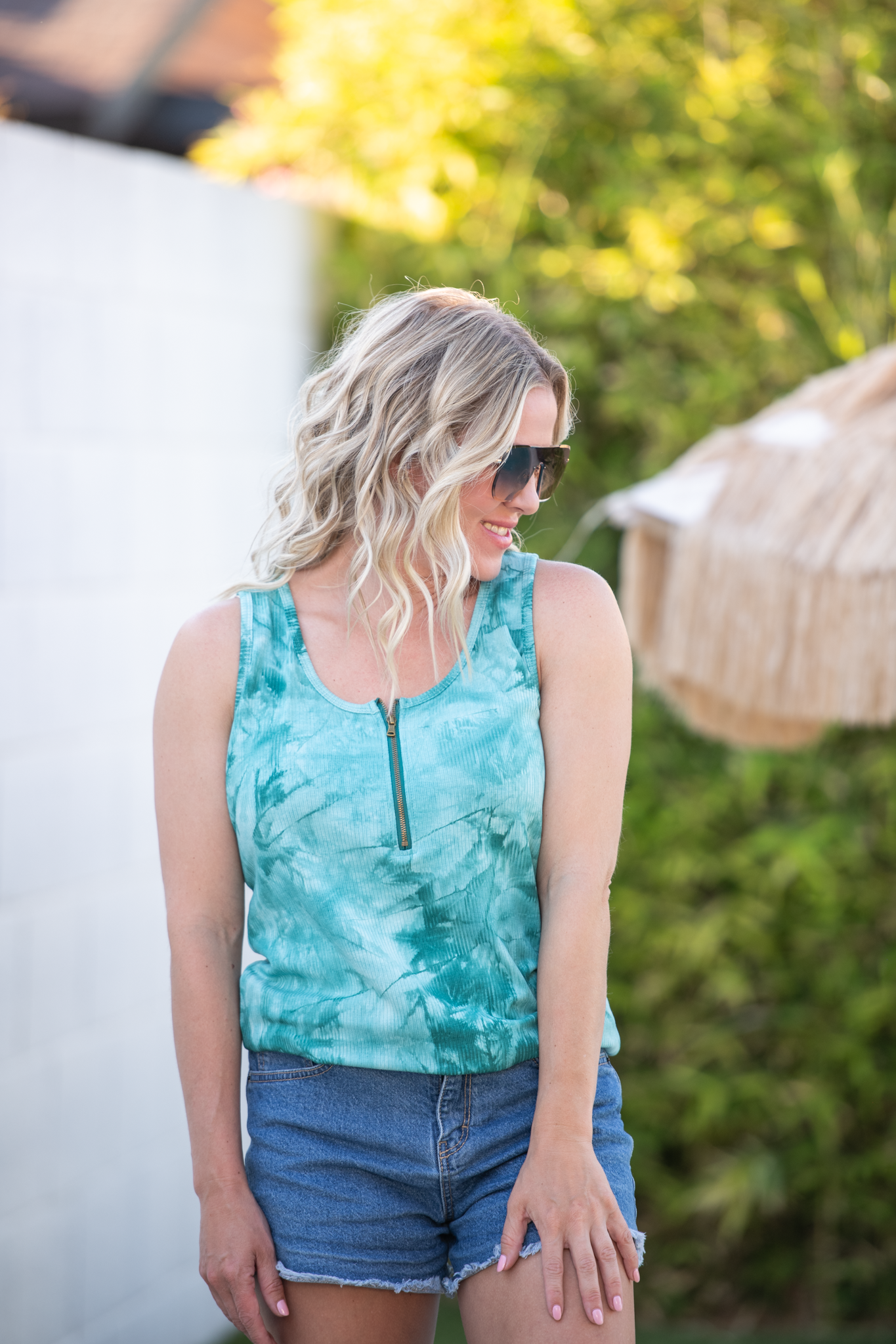 IN STOCK Mila Zipper Tank - Teal Tie Dye