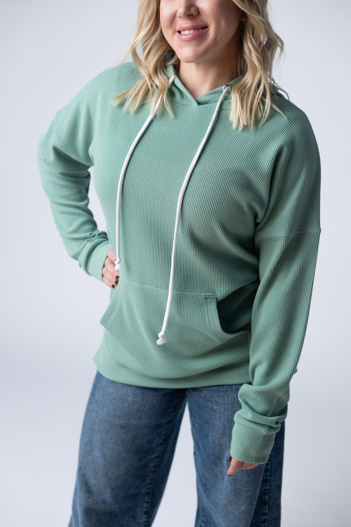 IN STOCK Kacey Ribbed Hoodie - Sage