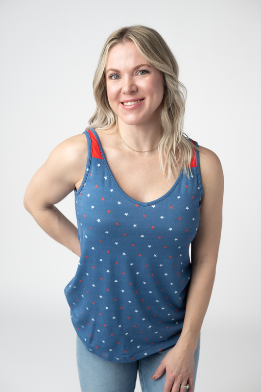 IN STOCK Poppy Tank - Blue Freedom Stars