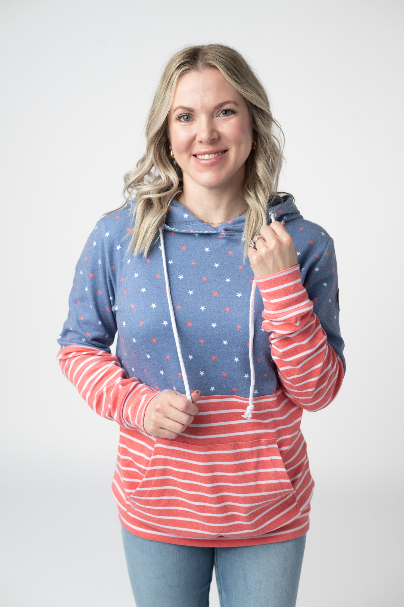 IN STOCK Hailey Pullover Hoodie - Faded Navy Freedom Stars and Stripes