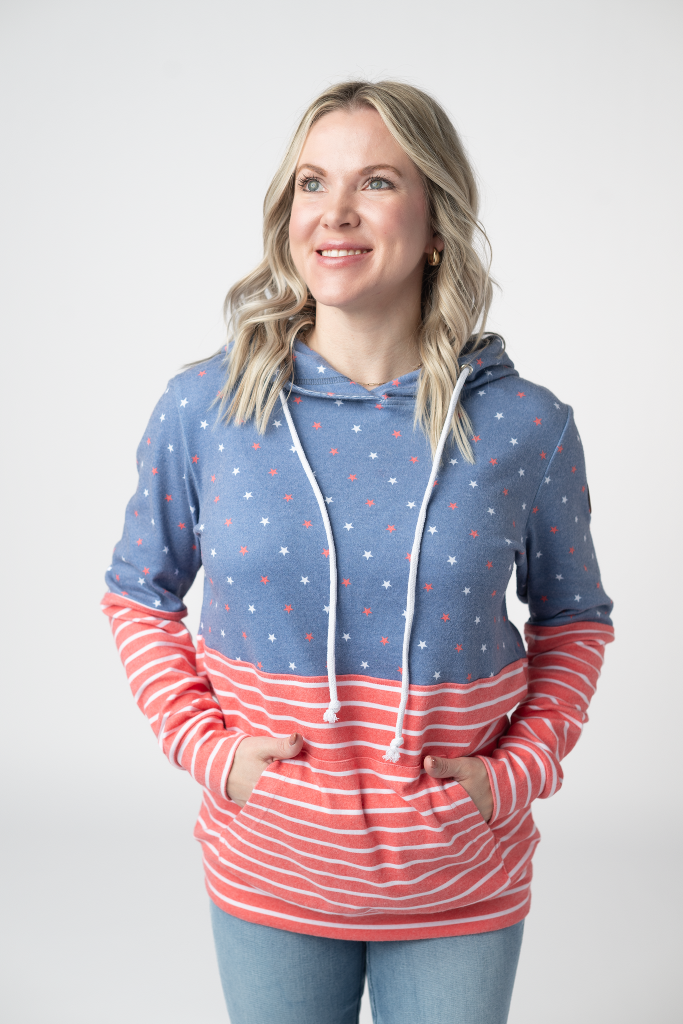 IN STOCK Hailey Pullover Hoodie - Faded Navy Freedom Stars and Stripes