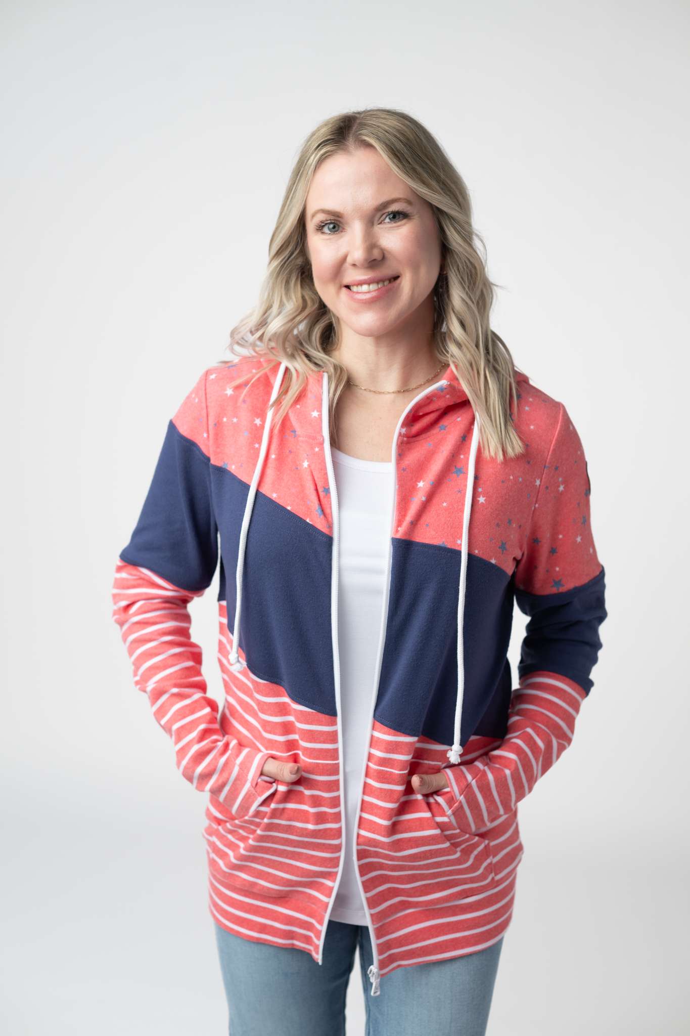 IN STOCK Colorblock Fullzip - Liberty Stars, Navy, and Stripes Trio