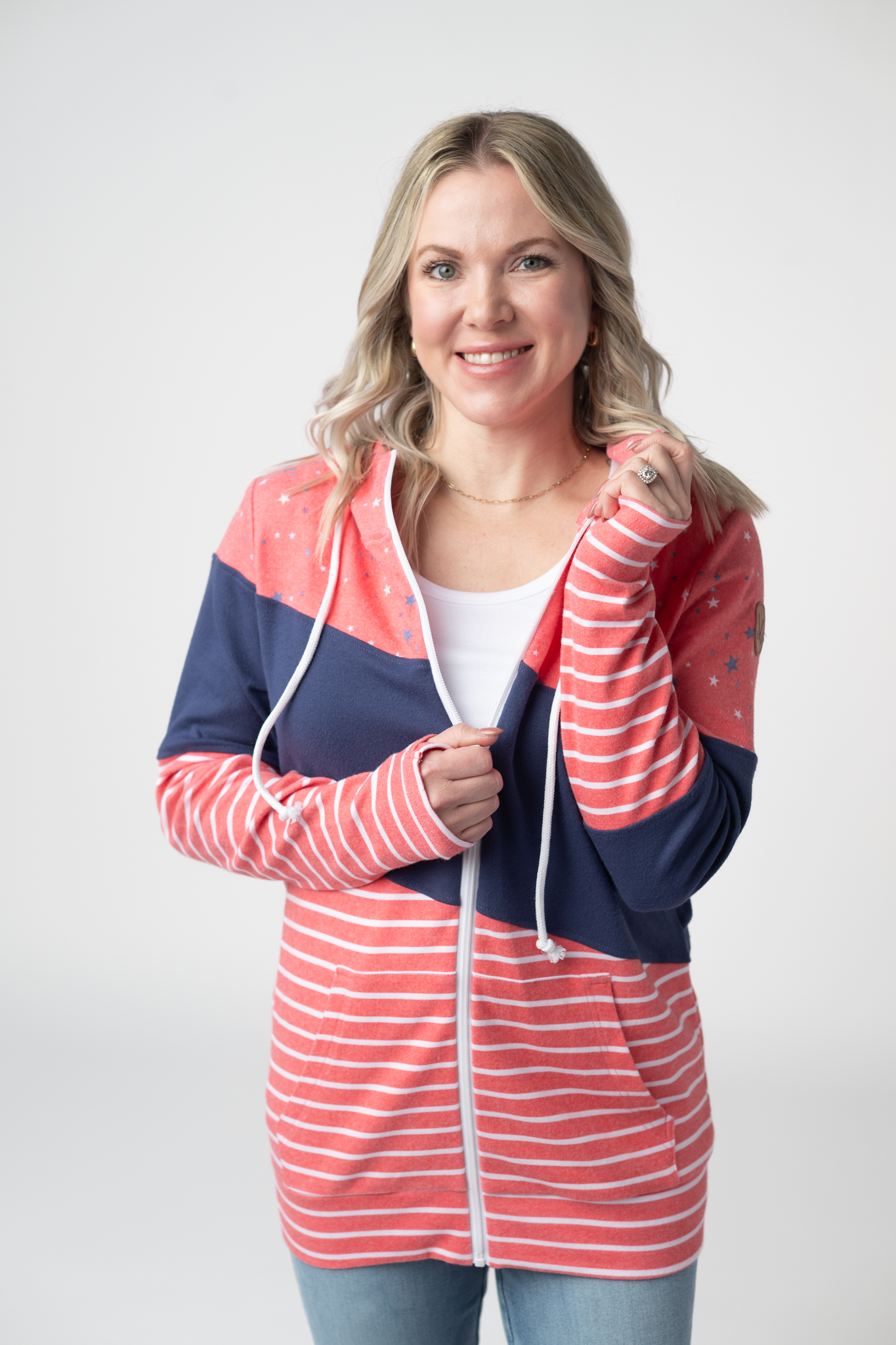 IN STOCK Colorblock Fullzip - Liberty Stars, Navy, and Stripes Trio