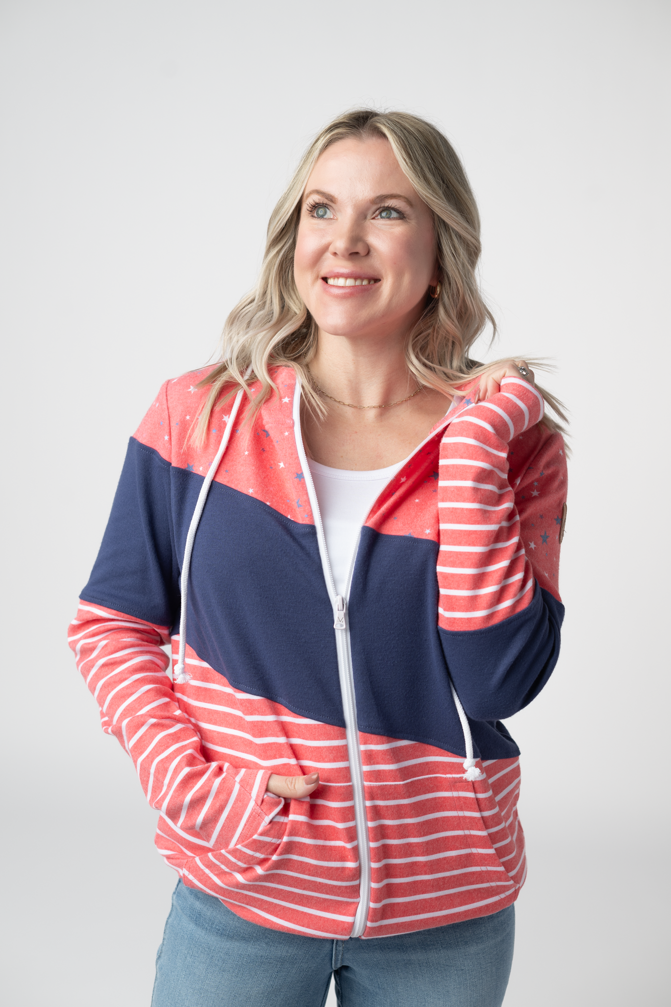 IN STOCK Colorblock Fullzip - Liberty Stars, Navy, and Stripes Trio