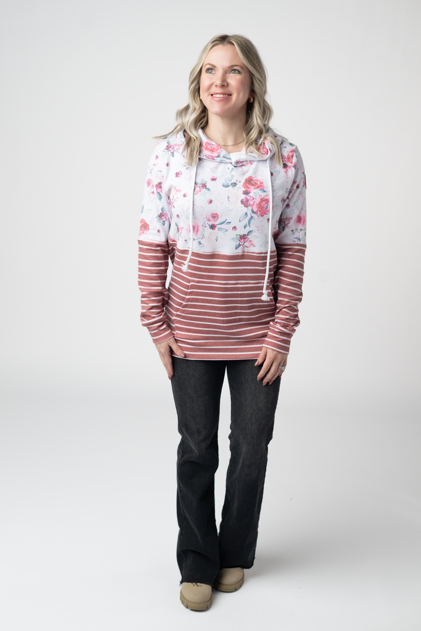 IN STOCK Hailey Pullover Hoodie - Pink Bloom and Stripes