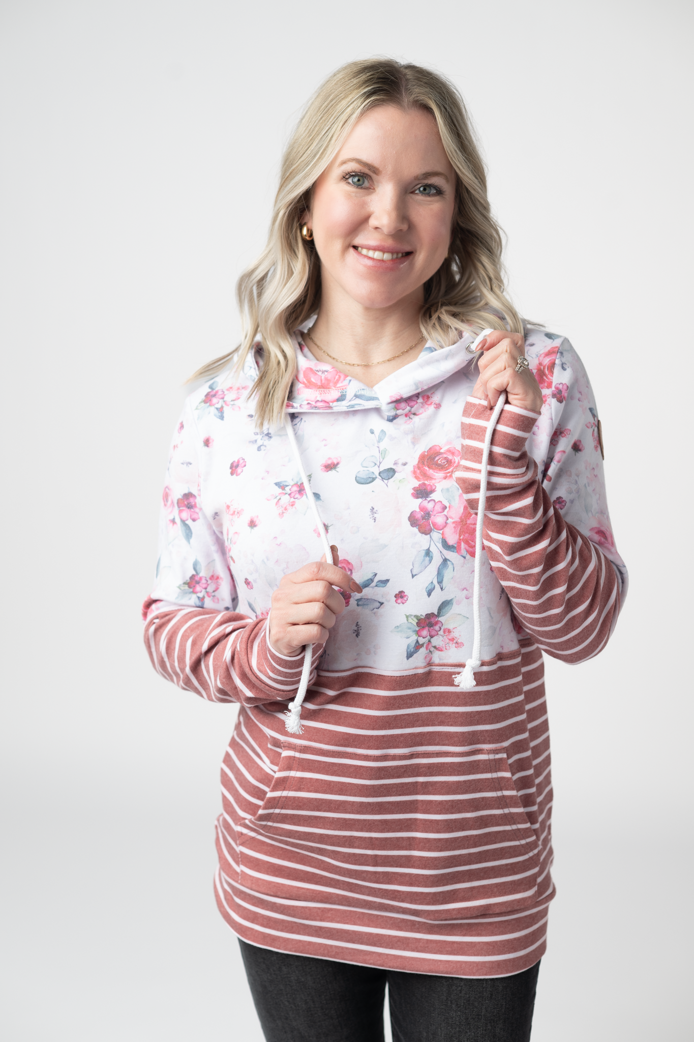 IN STOCK Hailey Pullover Hoodie - Pink Bloom and Stripes