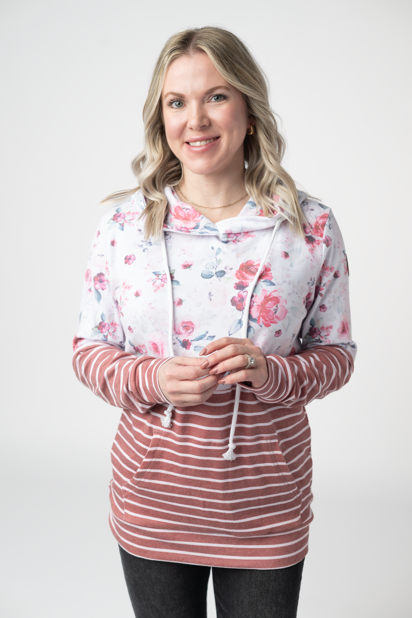 IN STOCK Hailey Pullover Hoodie - Pink Bloom and Stripes