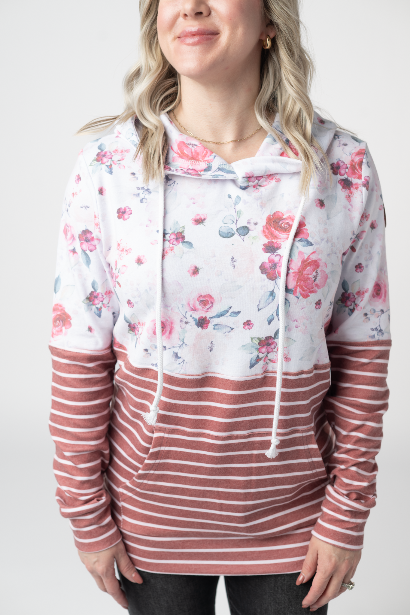 IN STOCK Hailey Pullover Hoodie - Pink Bloom and Stripes