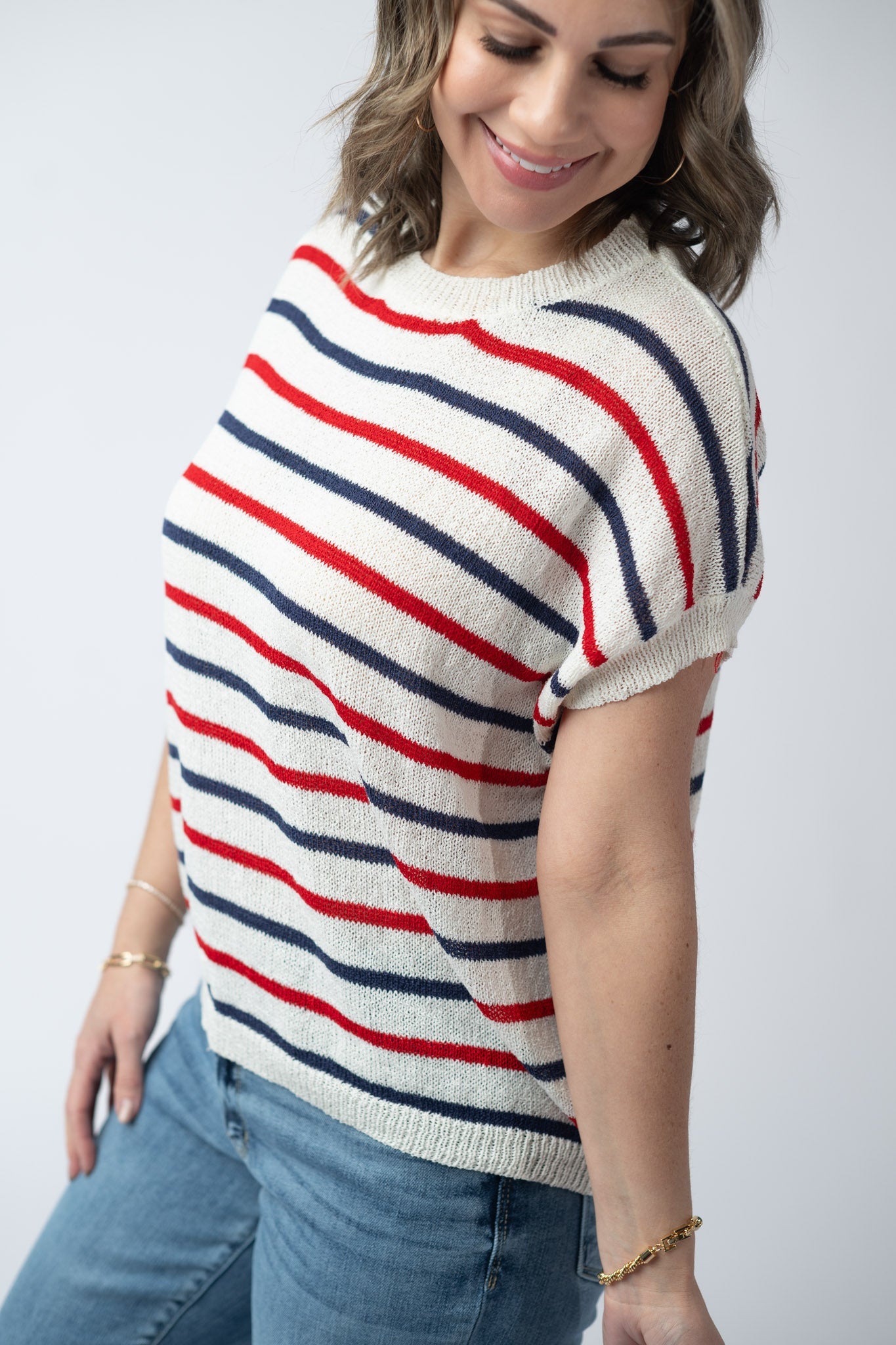 IN STOCK Red, White, and Blue Stripes Open Knit Top