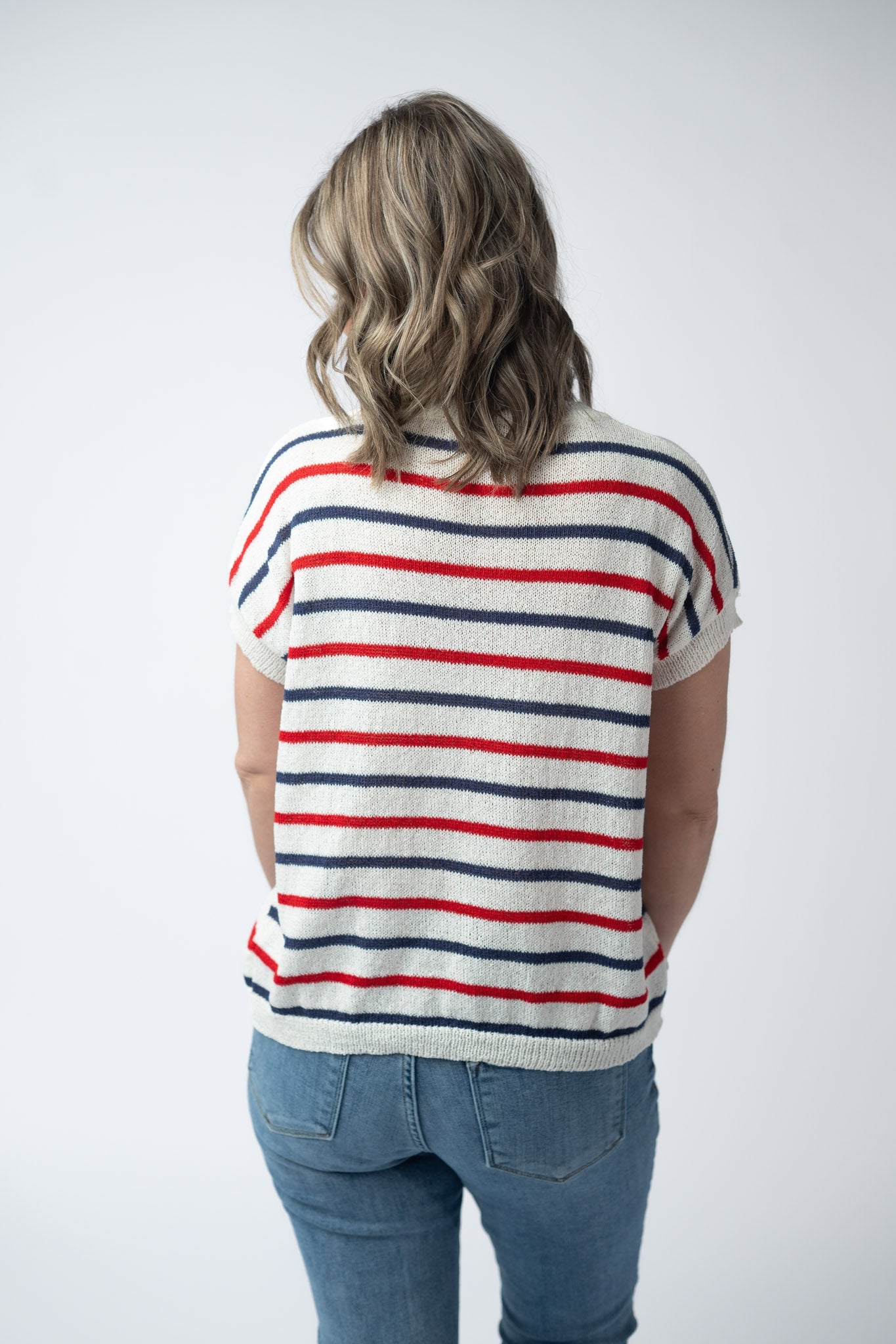 IN STOCK Red, White, and Blue Stripes Open Knit Top