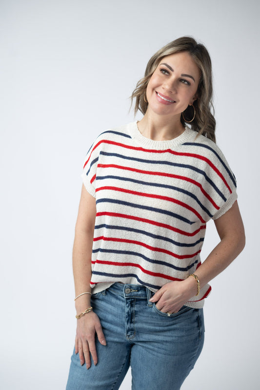 IN STOCK Red, White, and Blue Stripes Open Knit Top