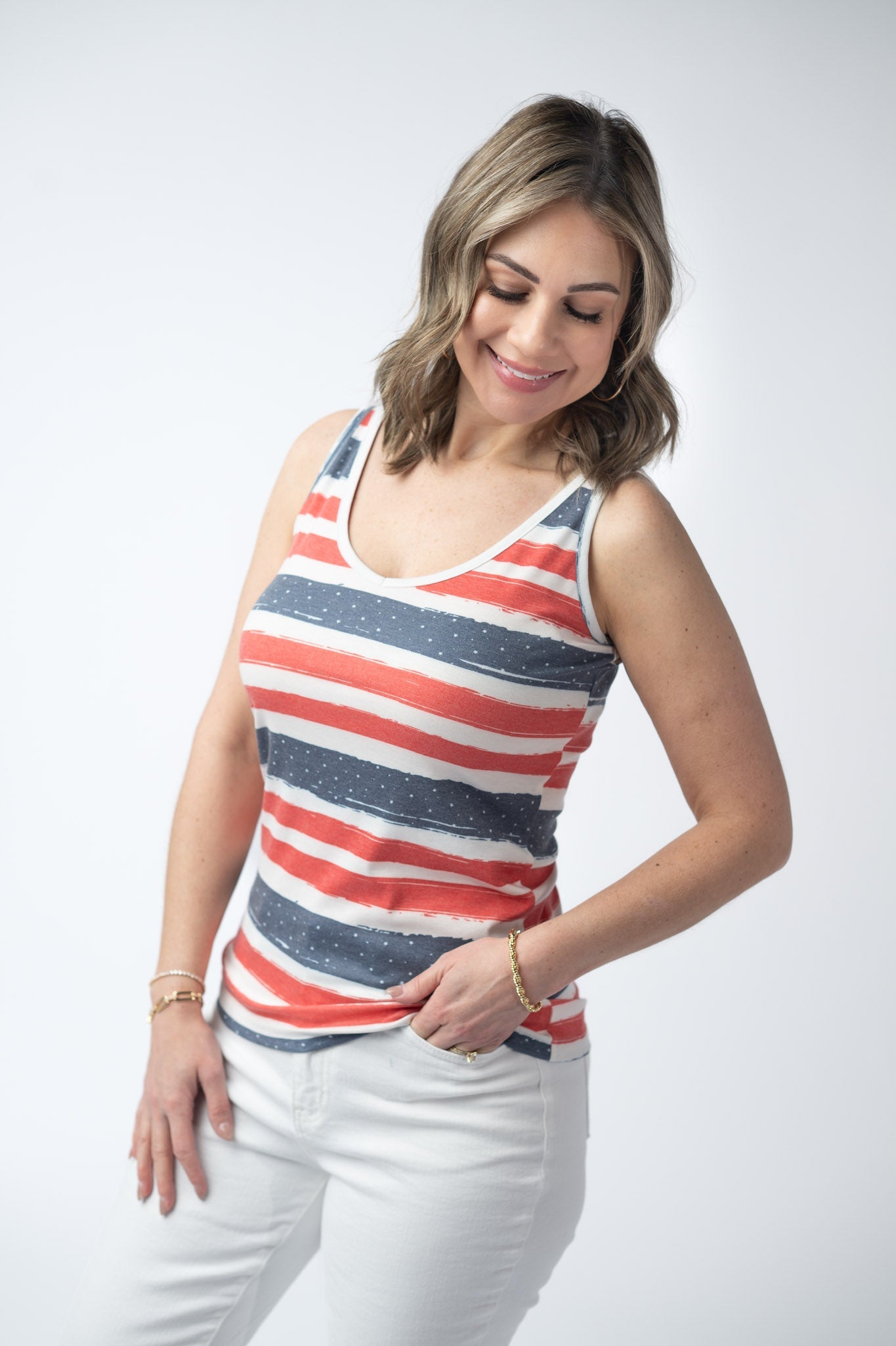 IN STOCK Kennedy Tank - Striped Red, White, and Micro Blue Stars