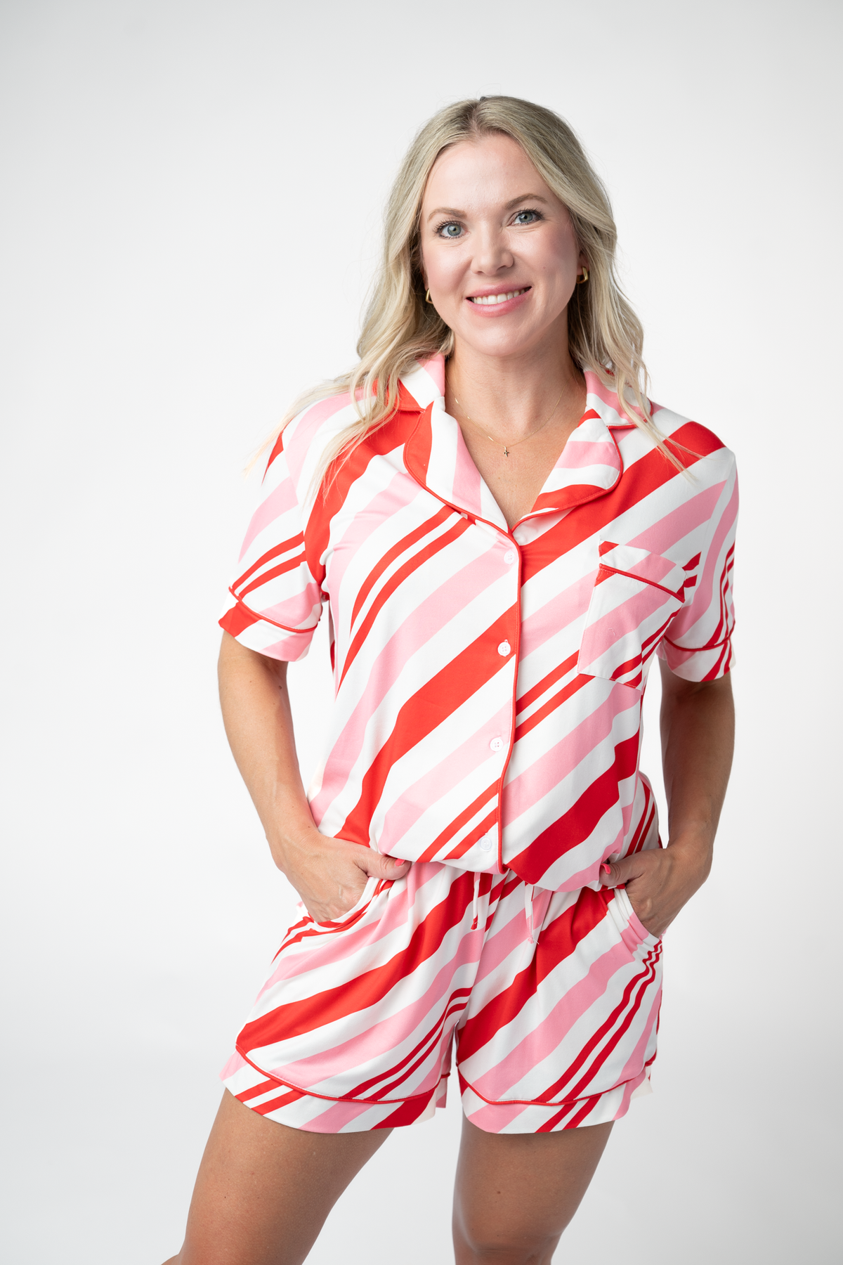 IN STOCK Brooke Top and Shorts Pajama Set - Candy Cane