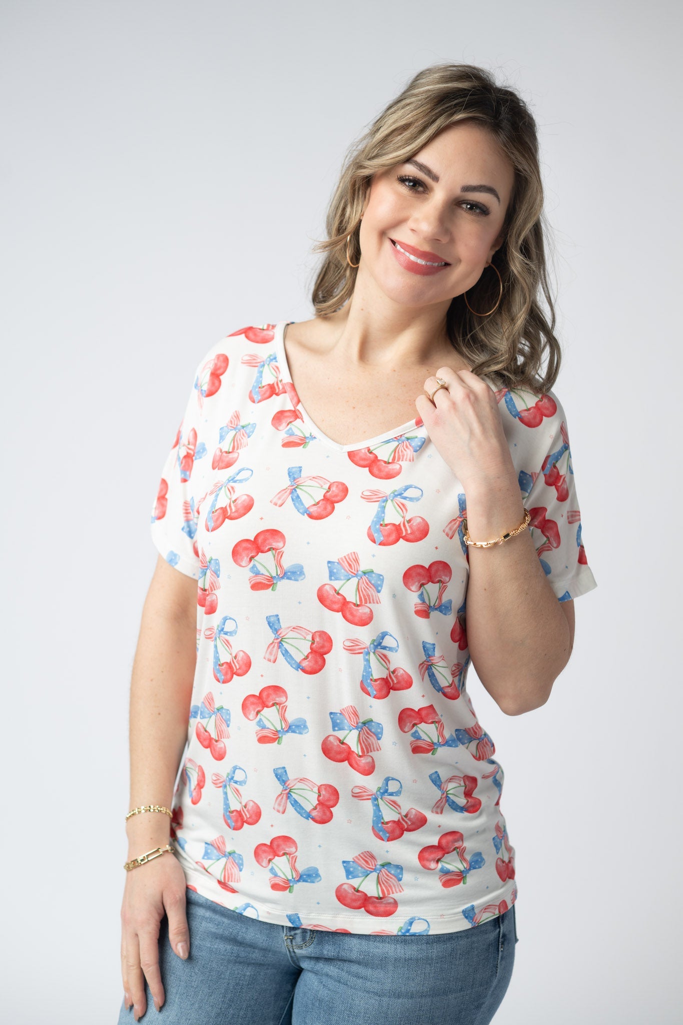 IN STOCK Chloe Cozy Top - Patriotic Cherries