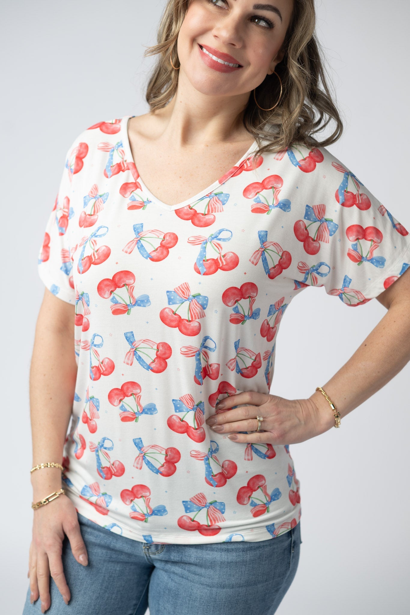 IN STOCK Chloe Cozy Top - Patriotic Cherries