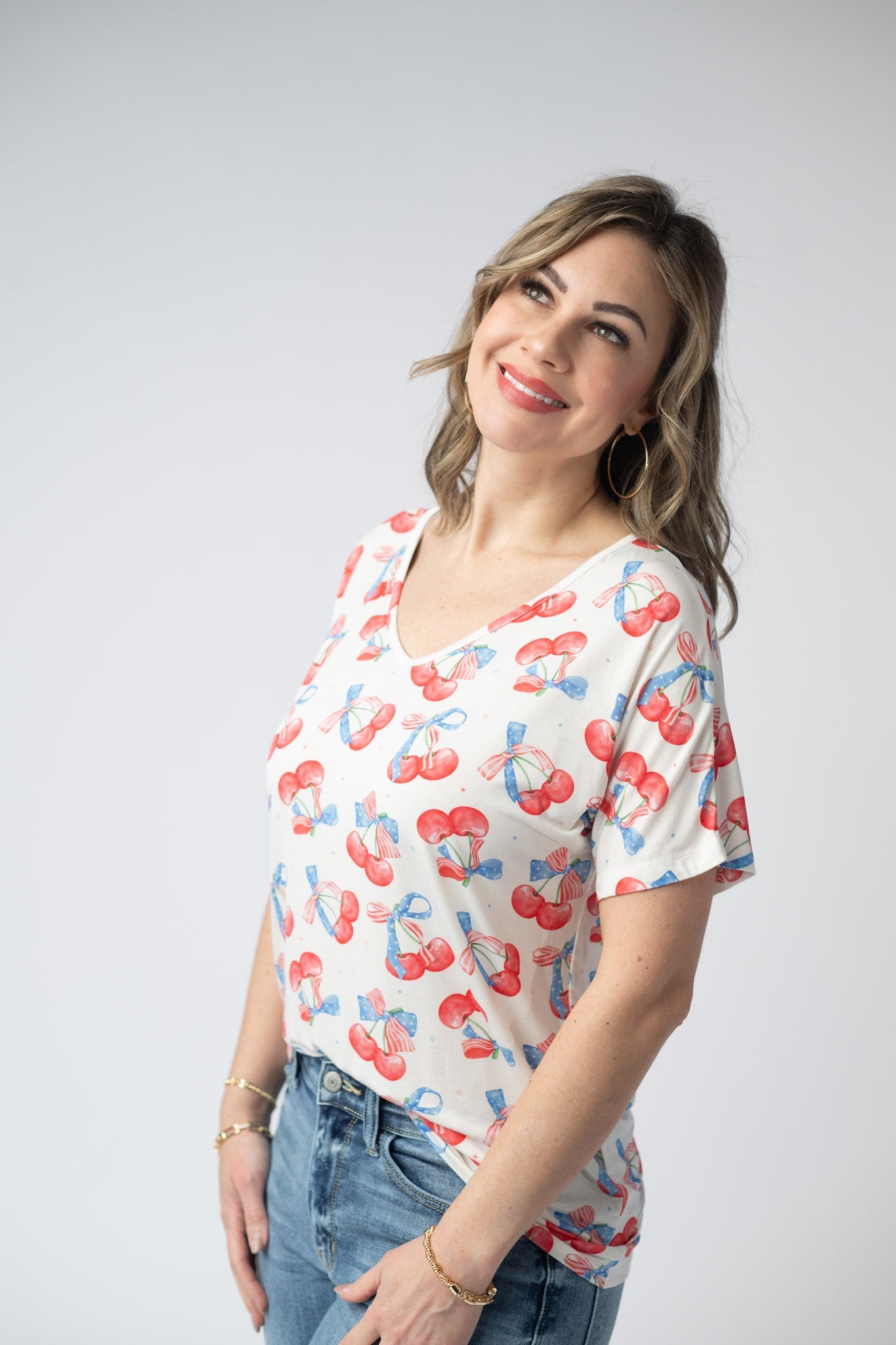 IN STOCK Chloe Cozy Top - Patriotic Cherries