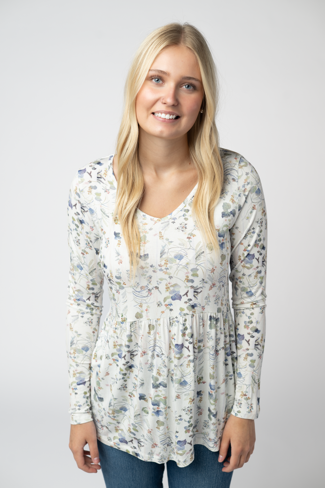 IN STOCK Long Sleeve Sarah Ruffle Top - Olive Meadow