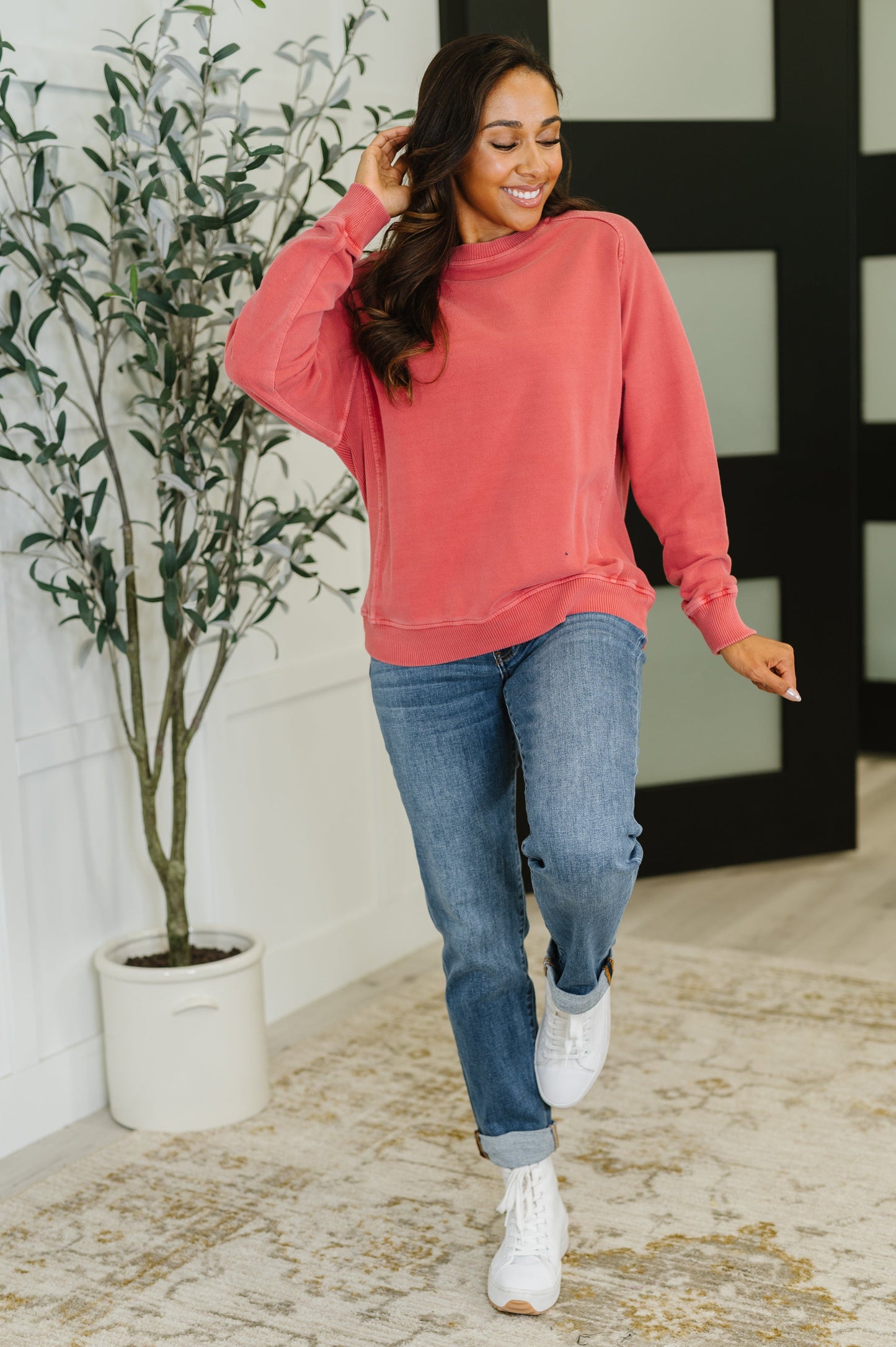 Daily Ease Mineral Wash Pullover in Ruby