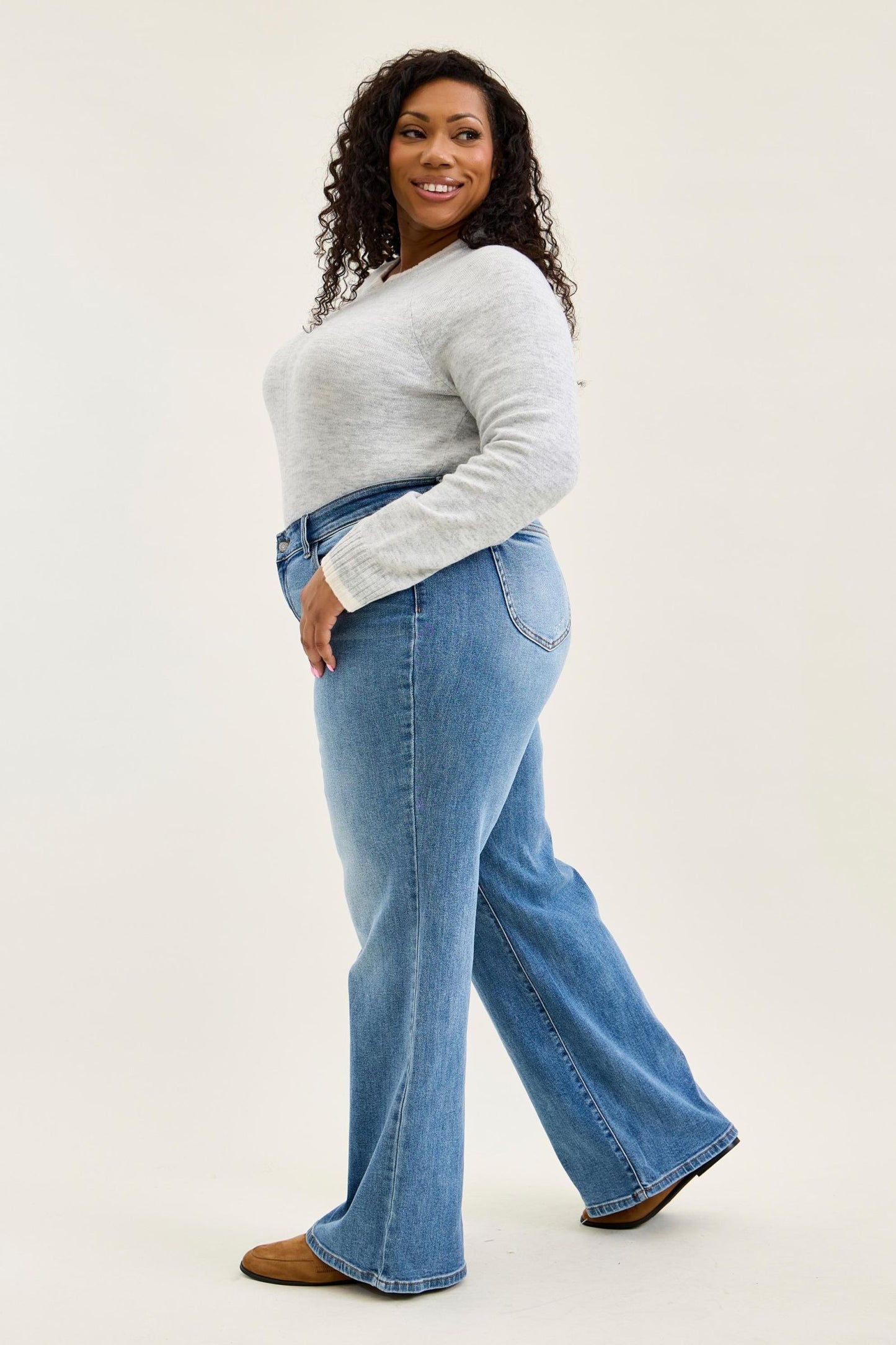 Judy Blue High Waist Vintage Wash Wide Leg Jeans