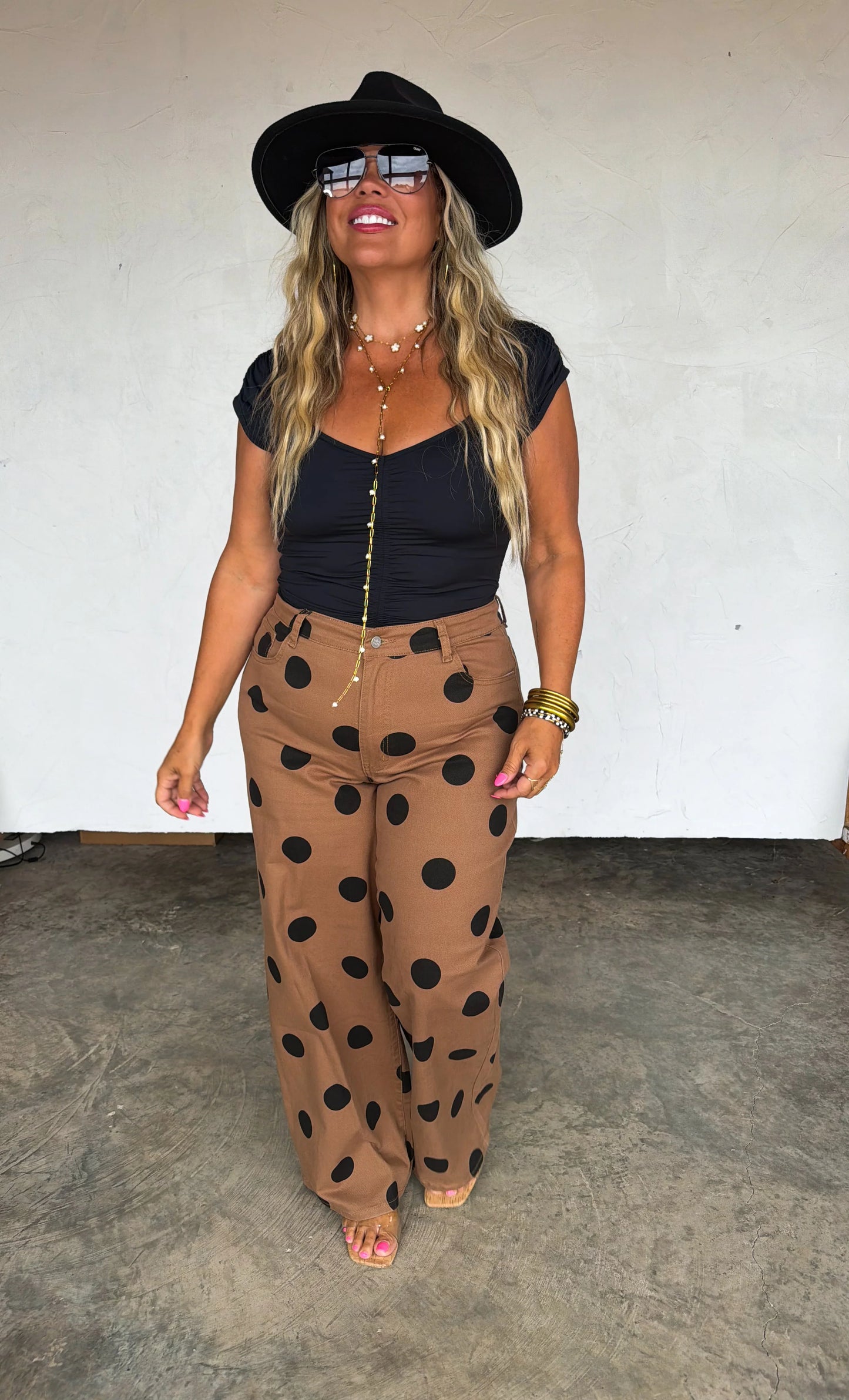PREORDER- MOCHA DOT DENIM JEANS