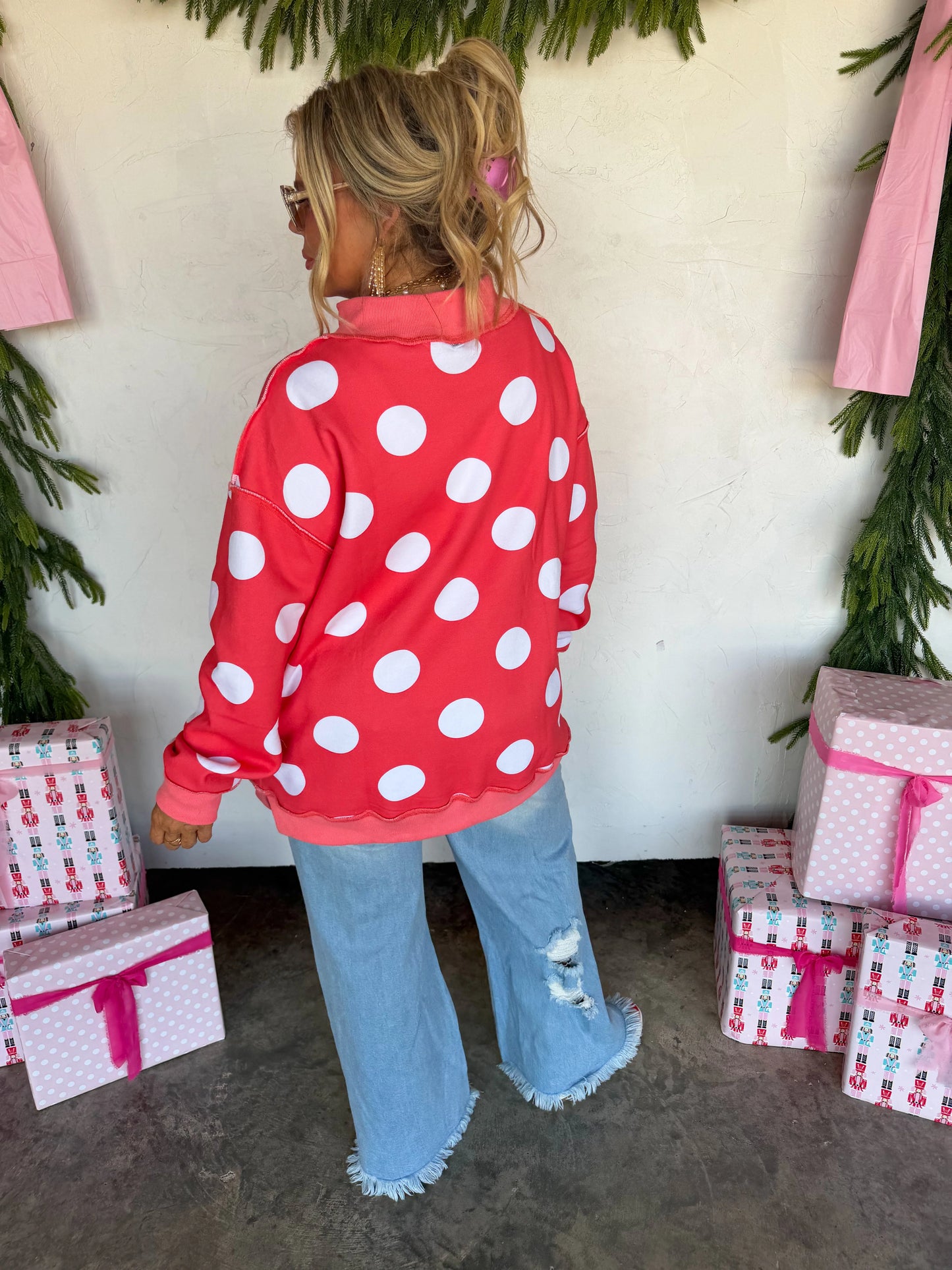 PREORDER- PEACE & POLKA DOT MOCK NECK PULLOVER