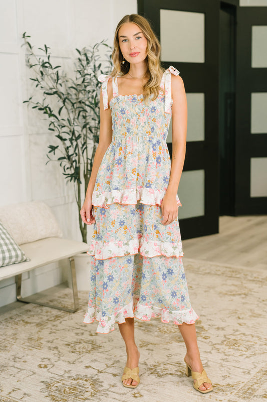 Elegant Edge Tiered Maxi Dress in Sage