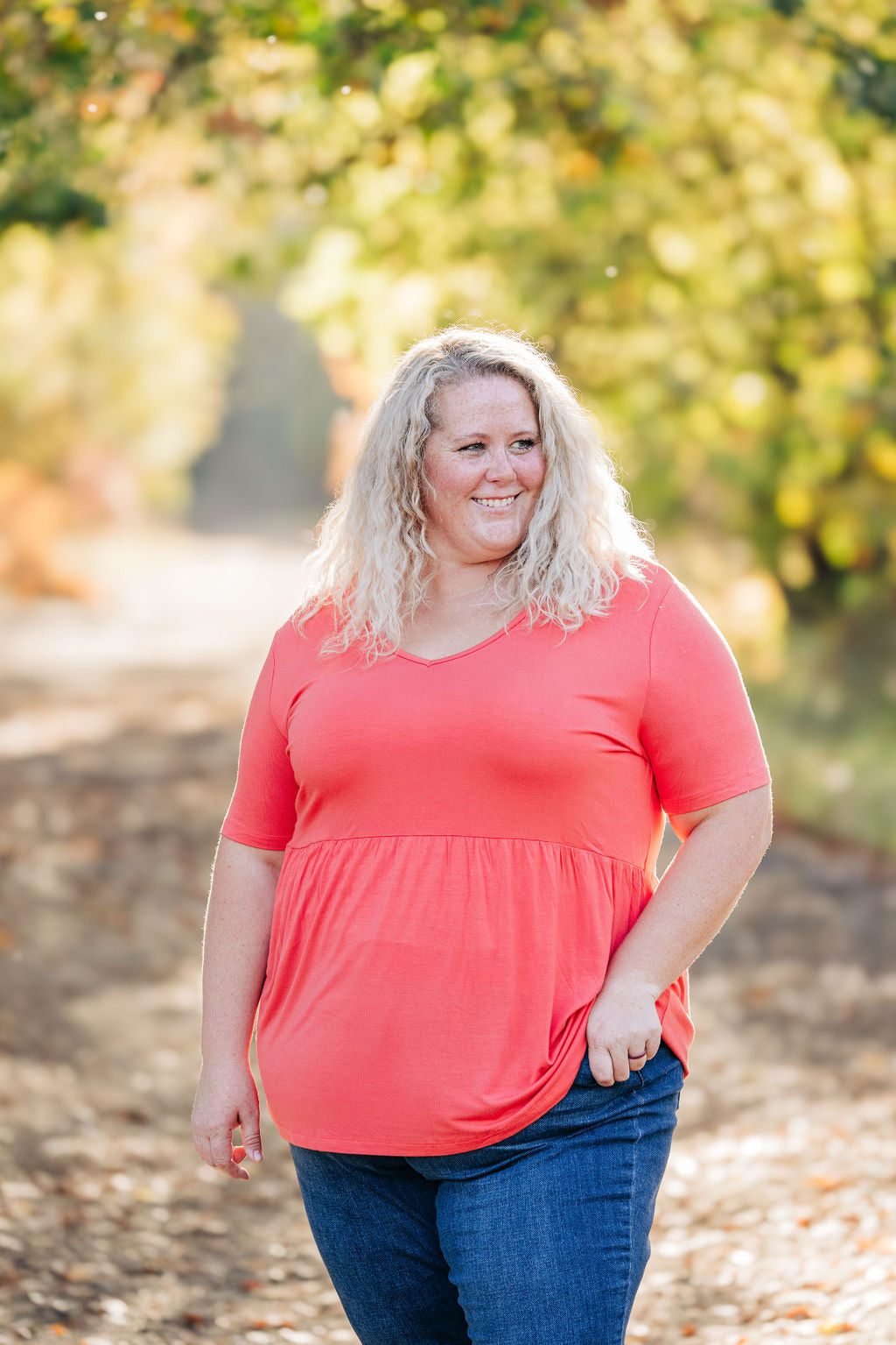 IN STOCK Sarah Ruffle Short Sleeve - Deep Coral